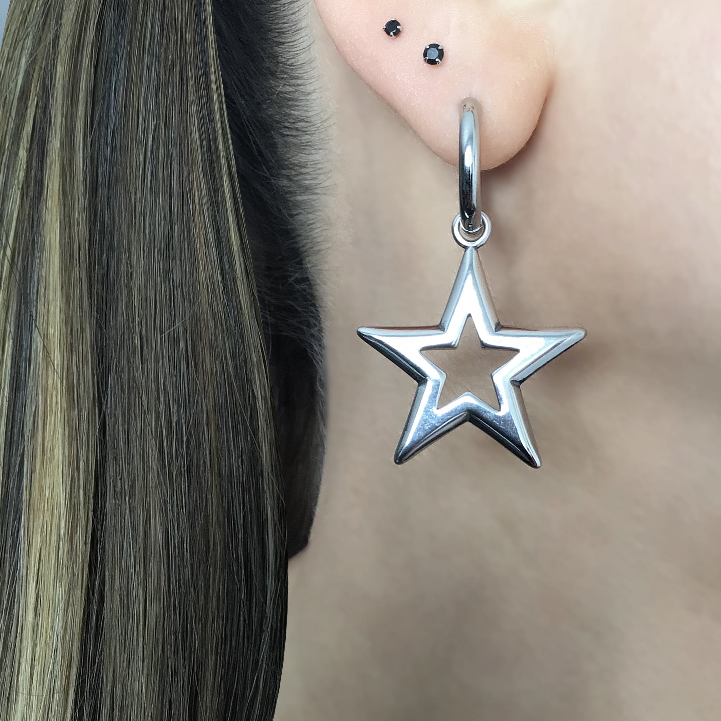 Large star hoop earrings