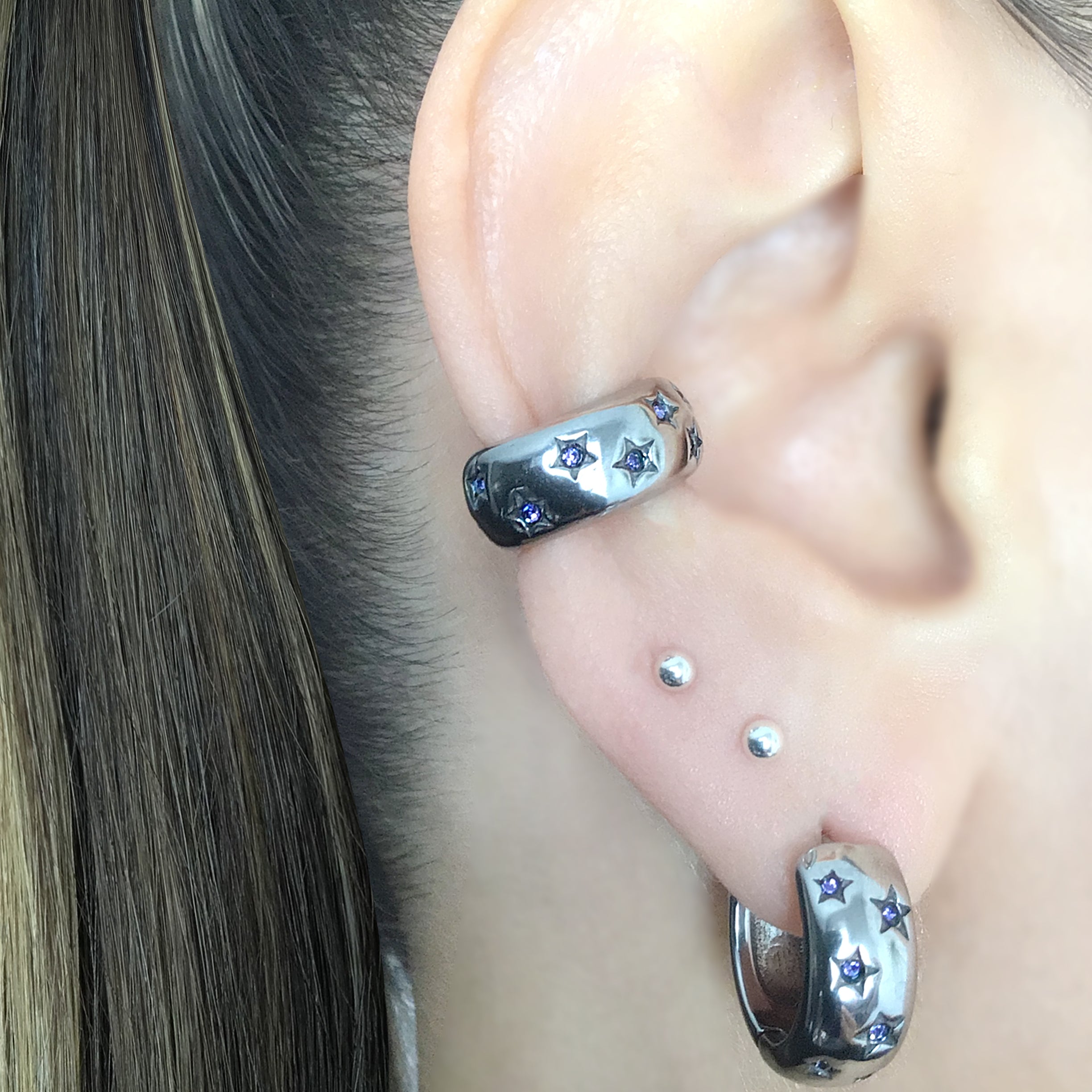 Stars ear cuff with Purple CZ
