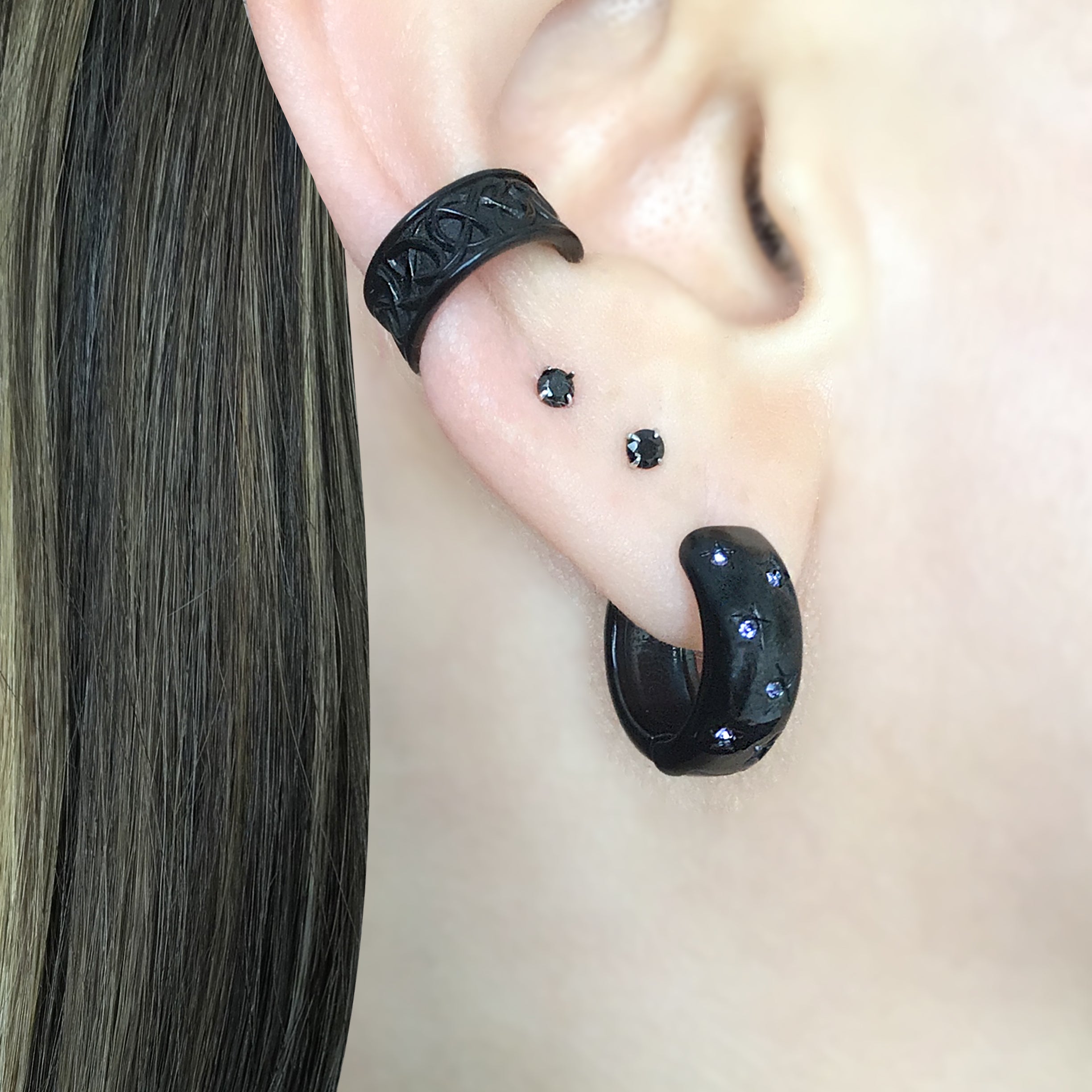 Hoops with Stars and Purple CZ