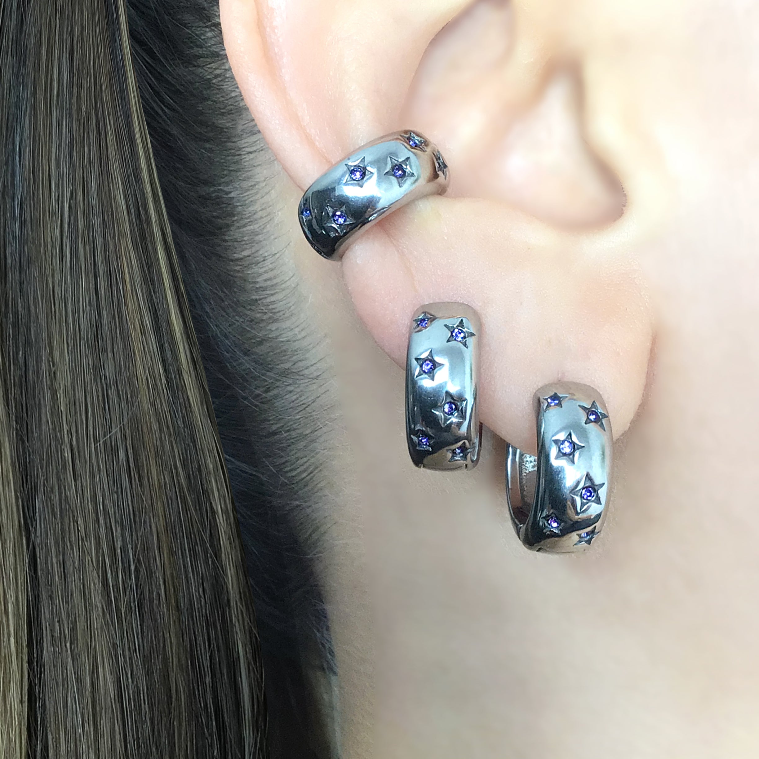 Stars ear cuff with Purple CZ