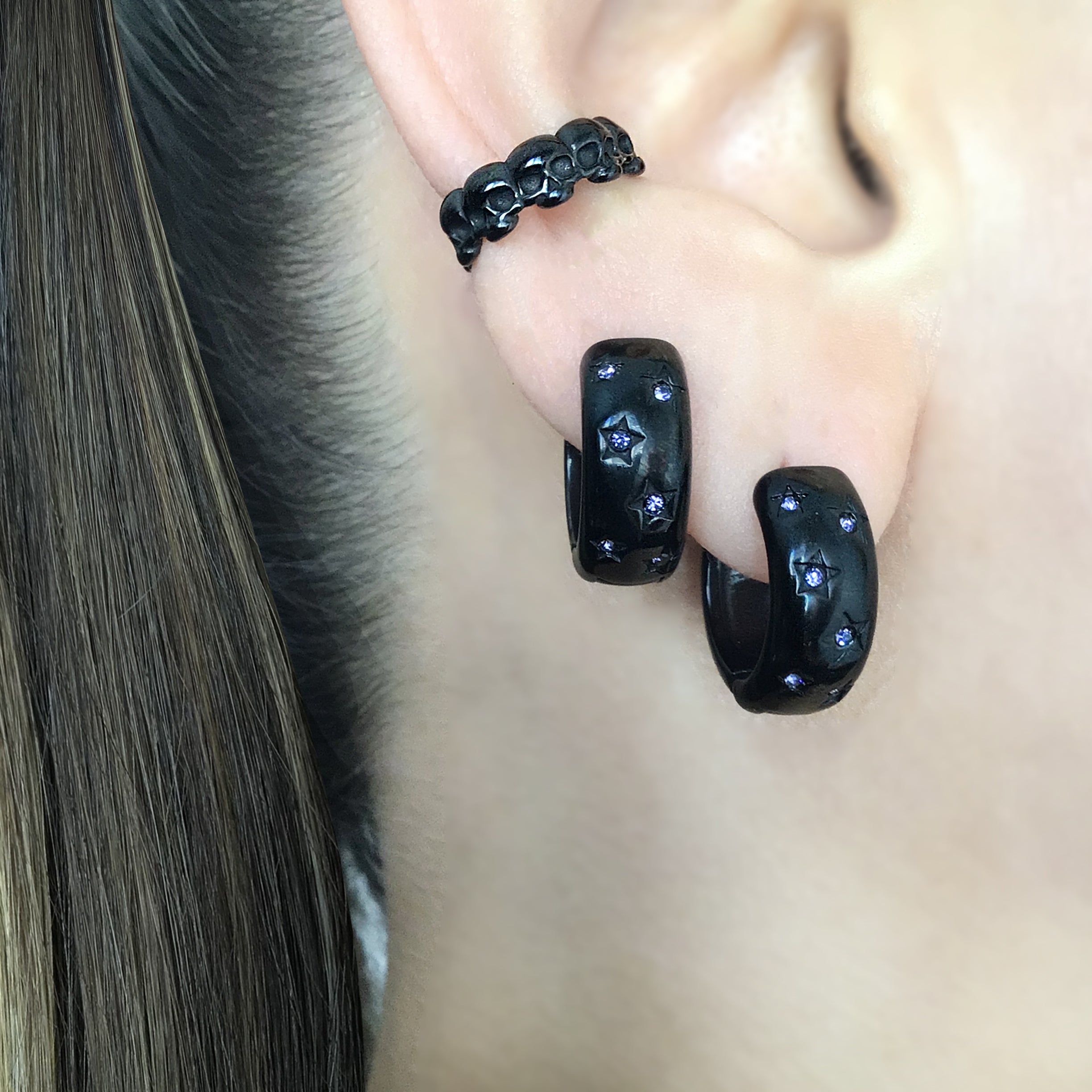 Hoops with Stars and Purple CZ
