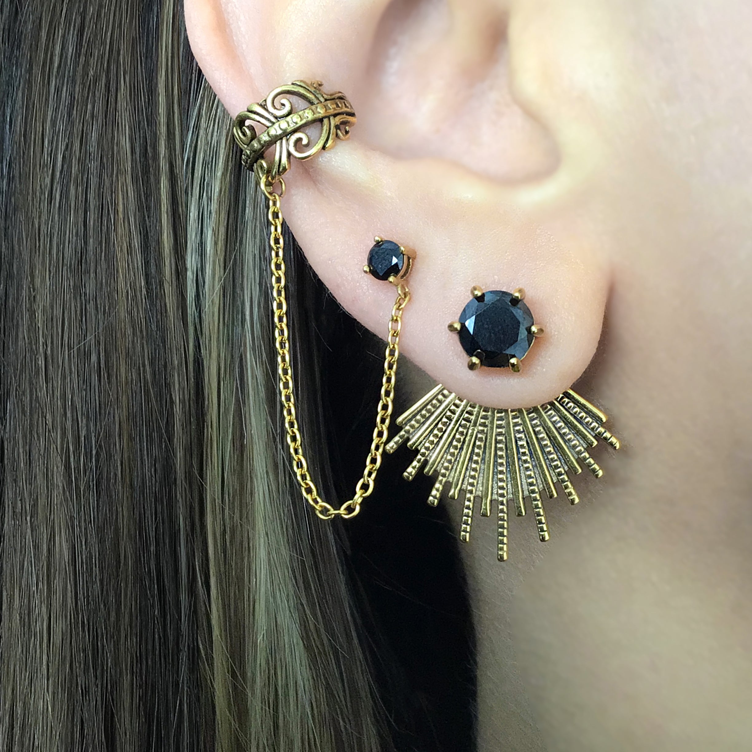 Sunburst ear jacket with Crystal stud