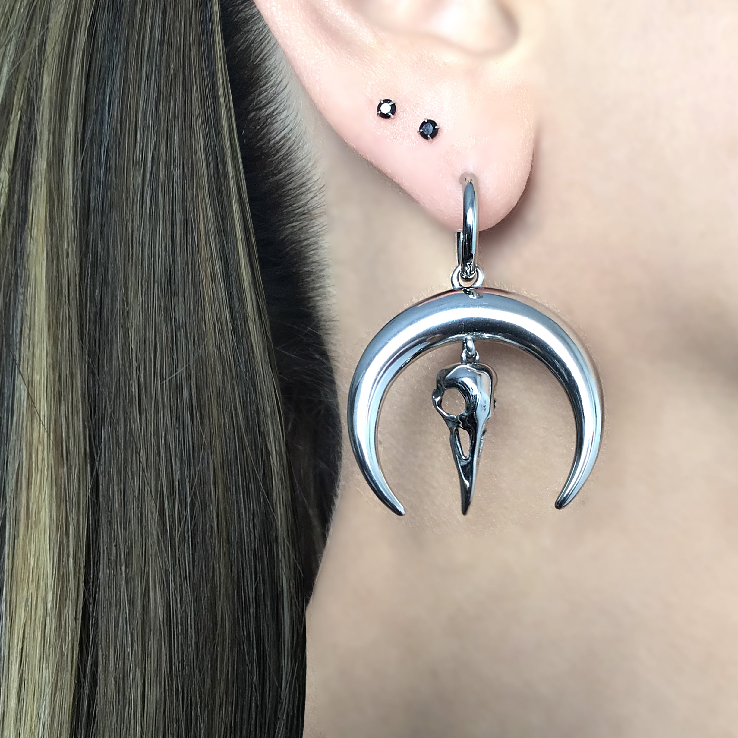Moon and Raven hoop earrings