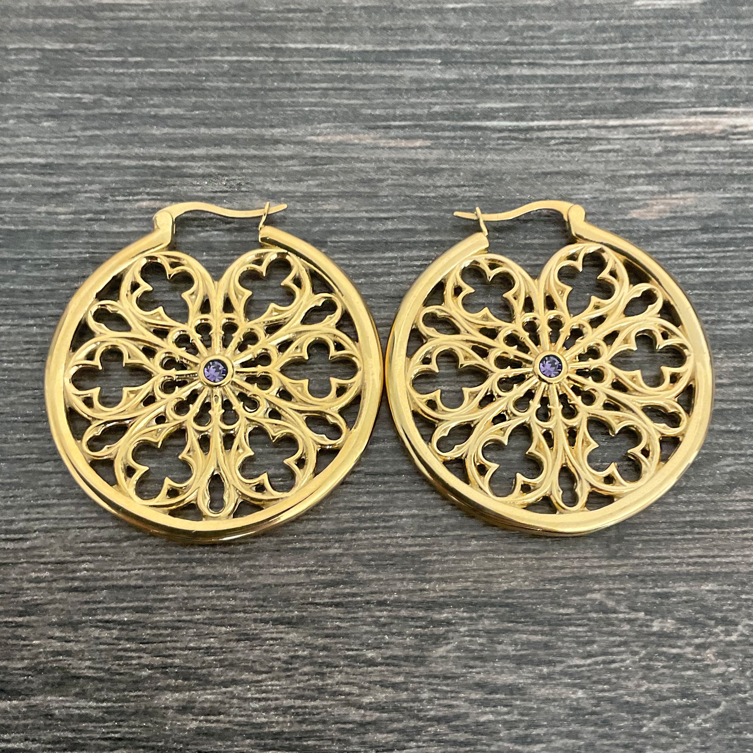 Gothic hoop earrings with Lilac CZ