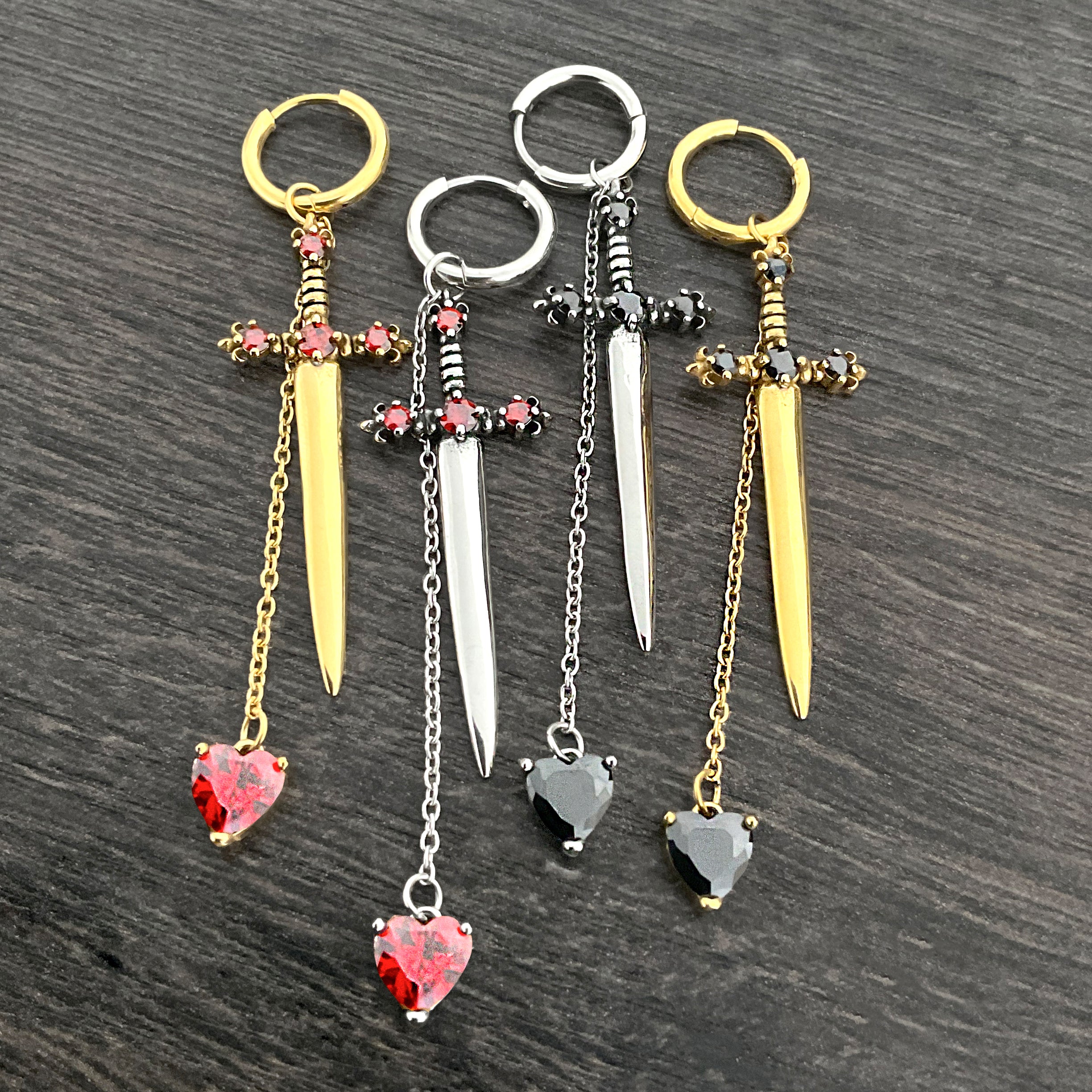 Sword with Heart hoop earrings in Silver