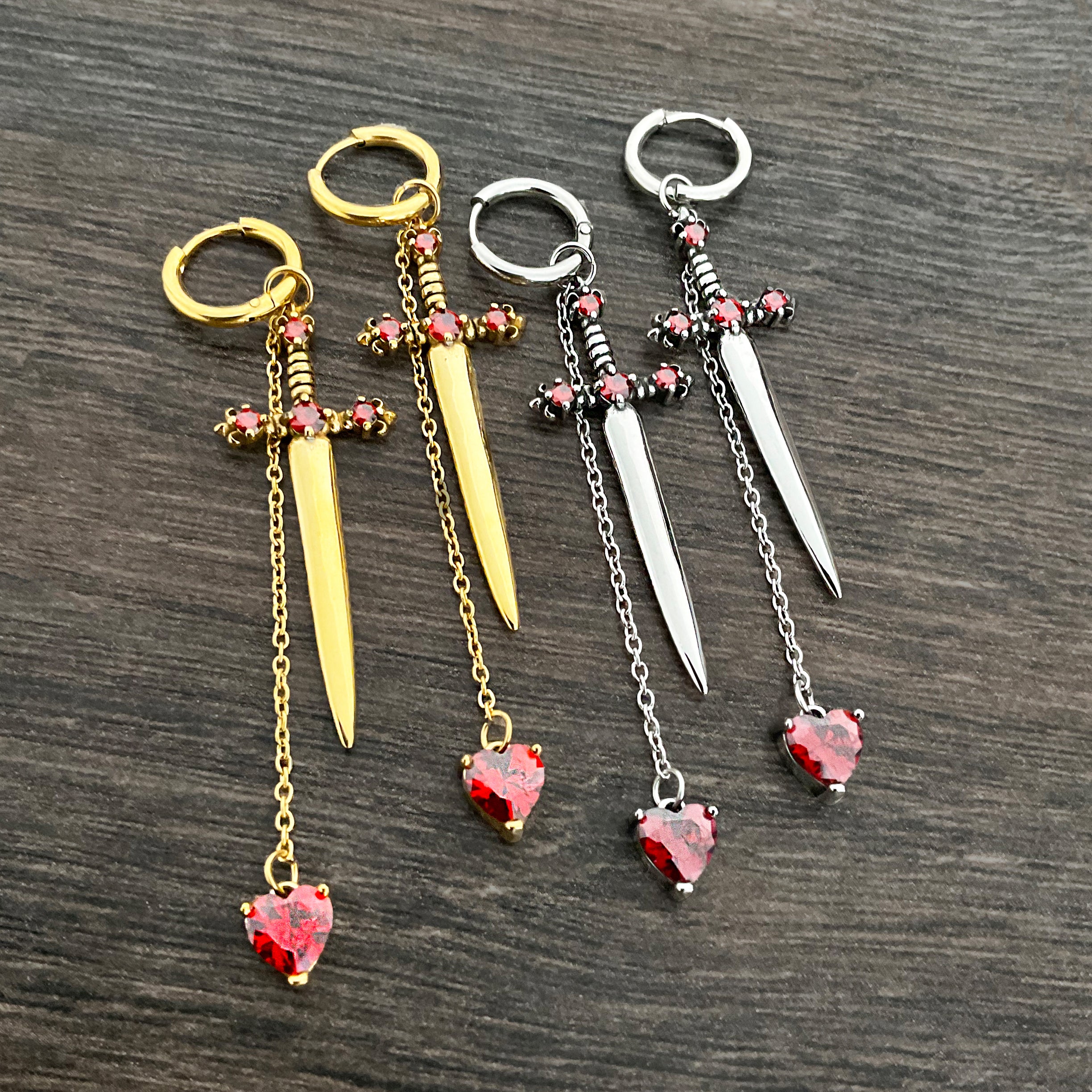 Sword with Heart hoop earrings in Silver