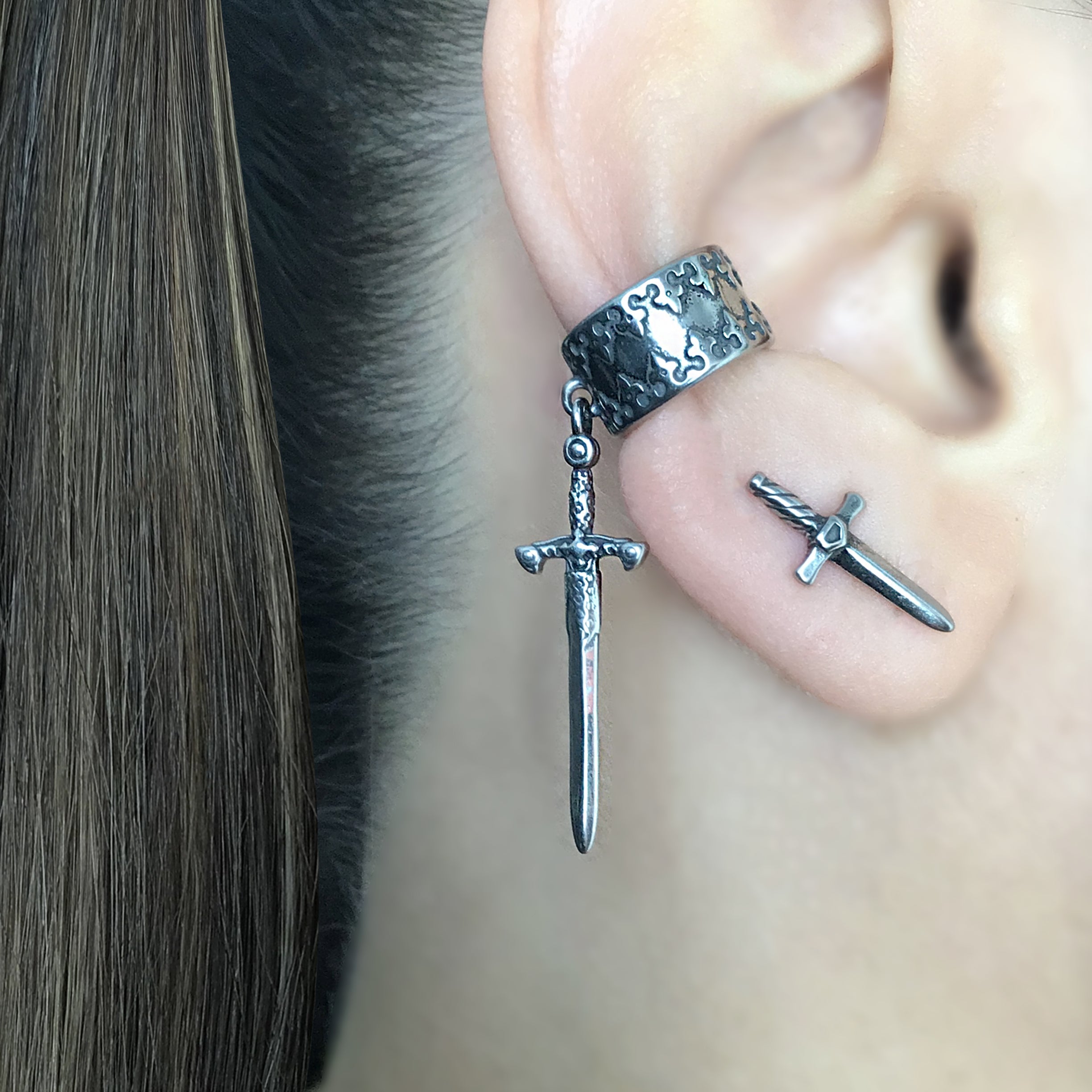 Sword charm ear cuff