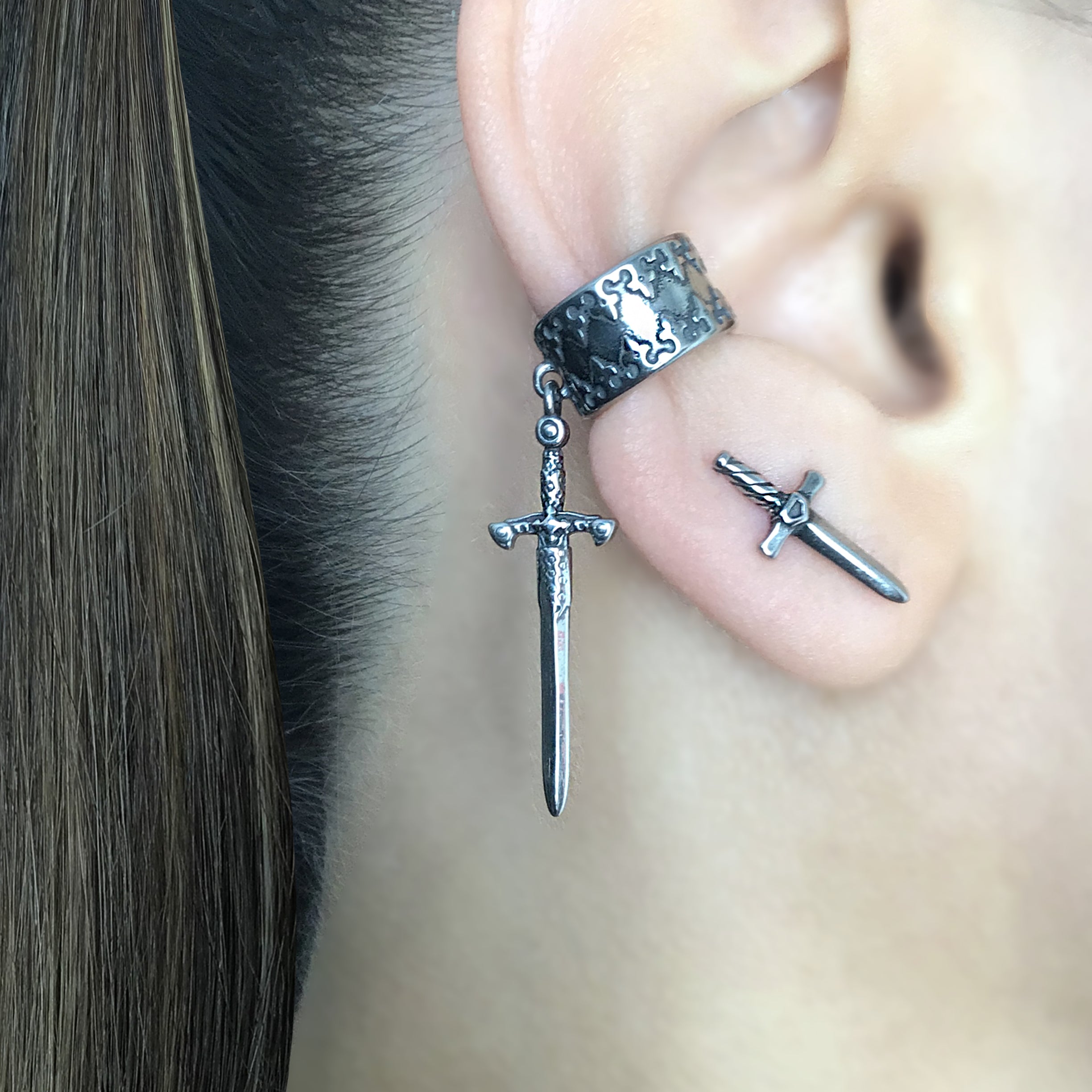 Sword charm ear cuff