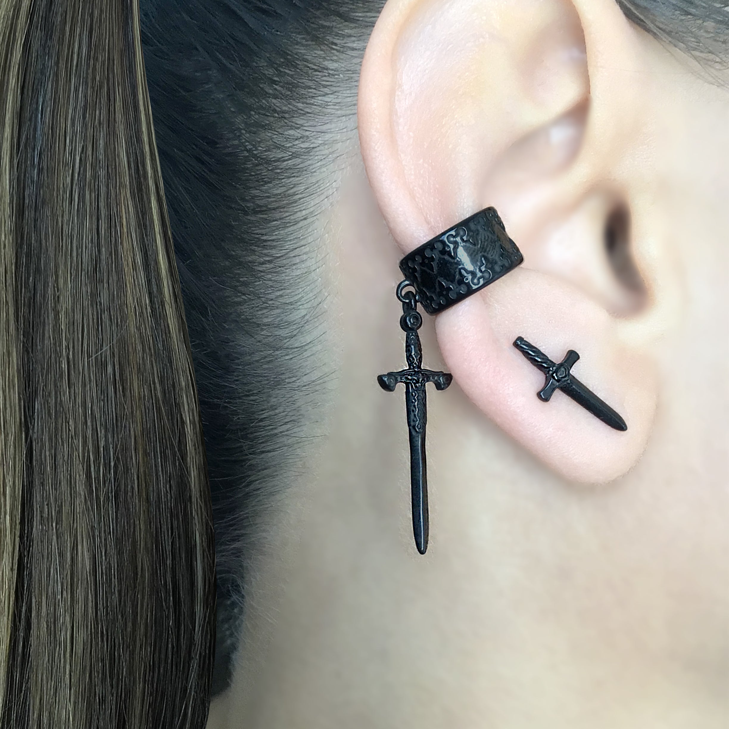 Sword charm ear cuff