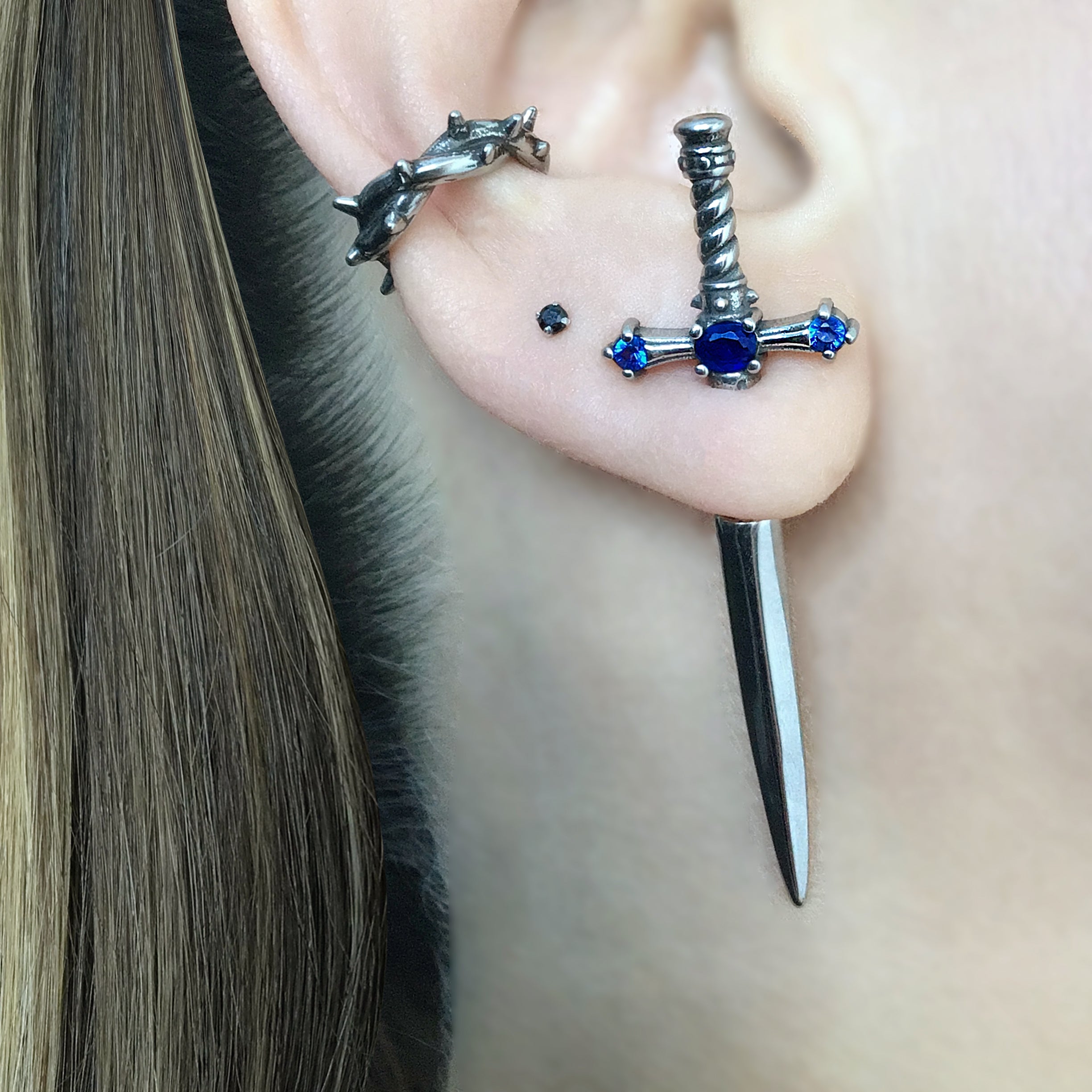 Dusk Sword earring with Blue stones