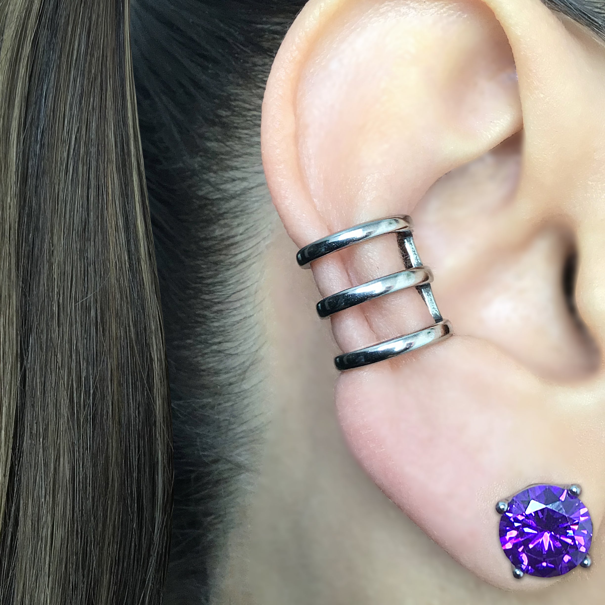 Triple row ear cuff