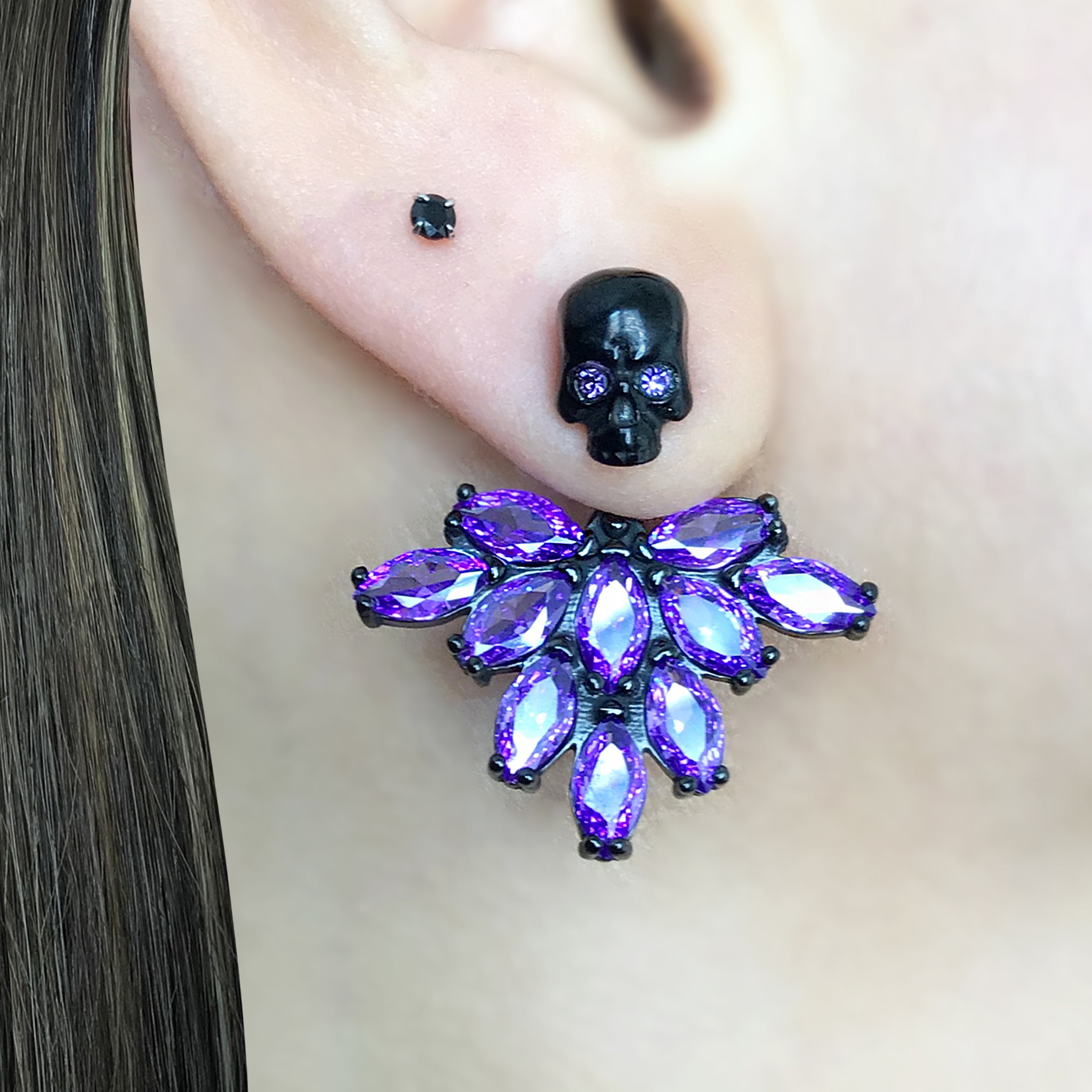 Skull and Crystals ear jacket