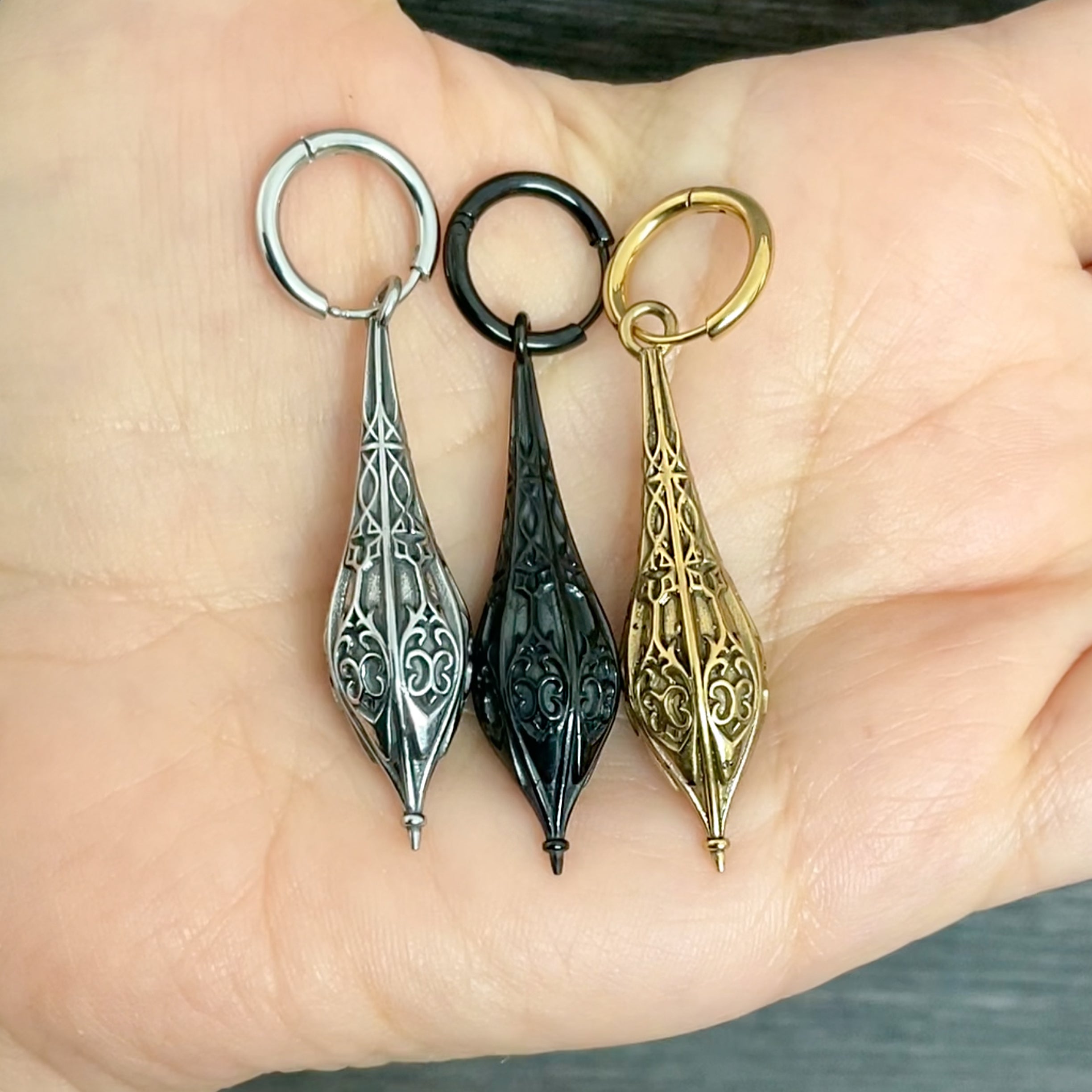 Gothic pillar hoop earrings