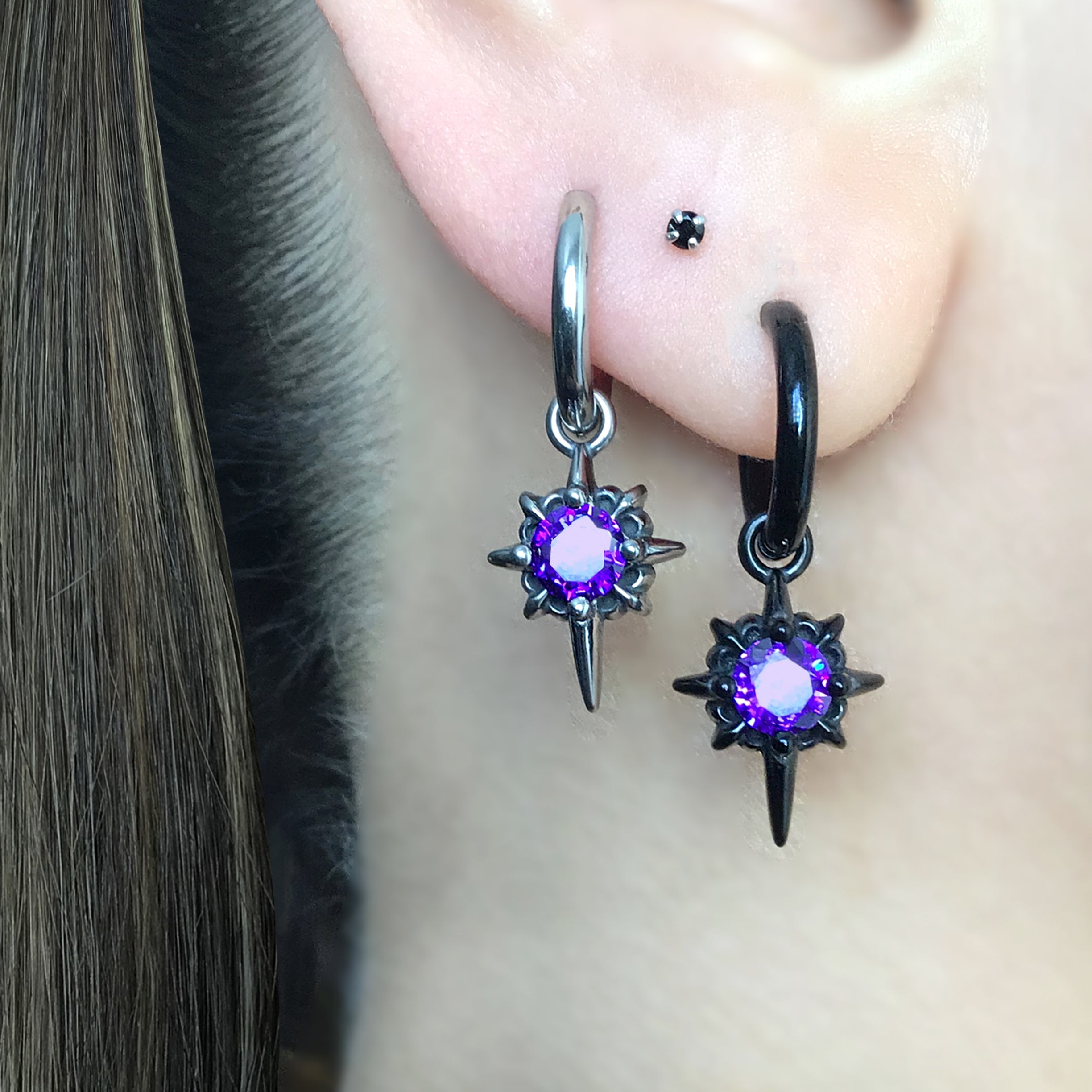 North Star hoops with Black CZ