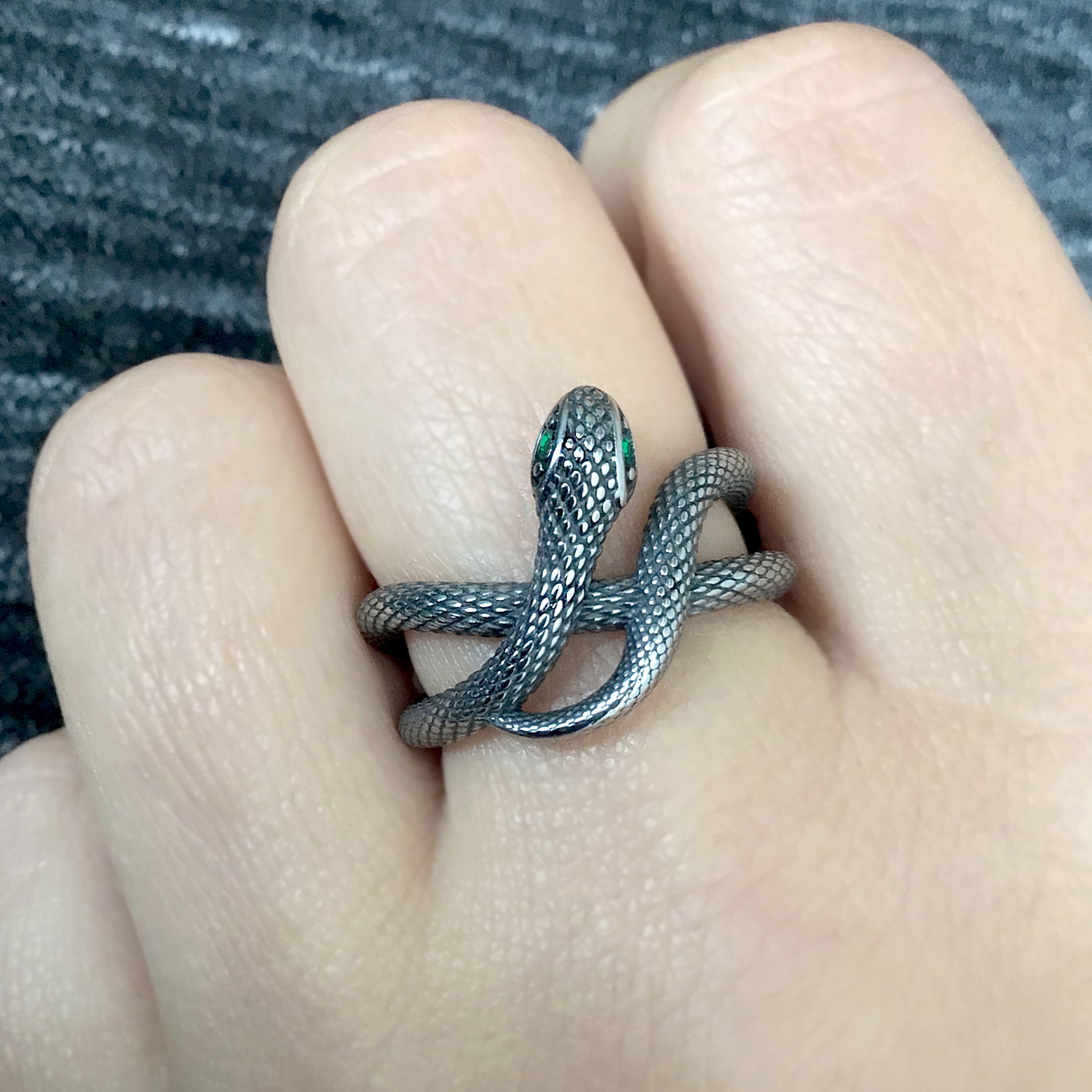 Snake ring with Emerald CZ eyes