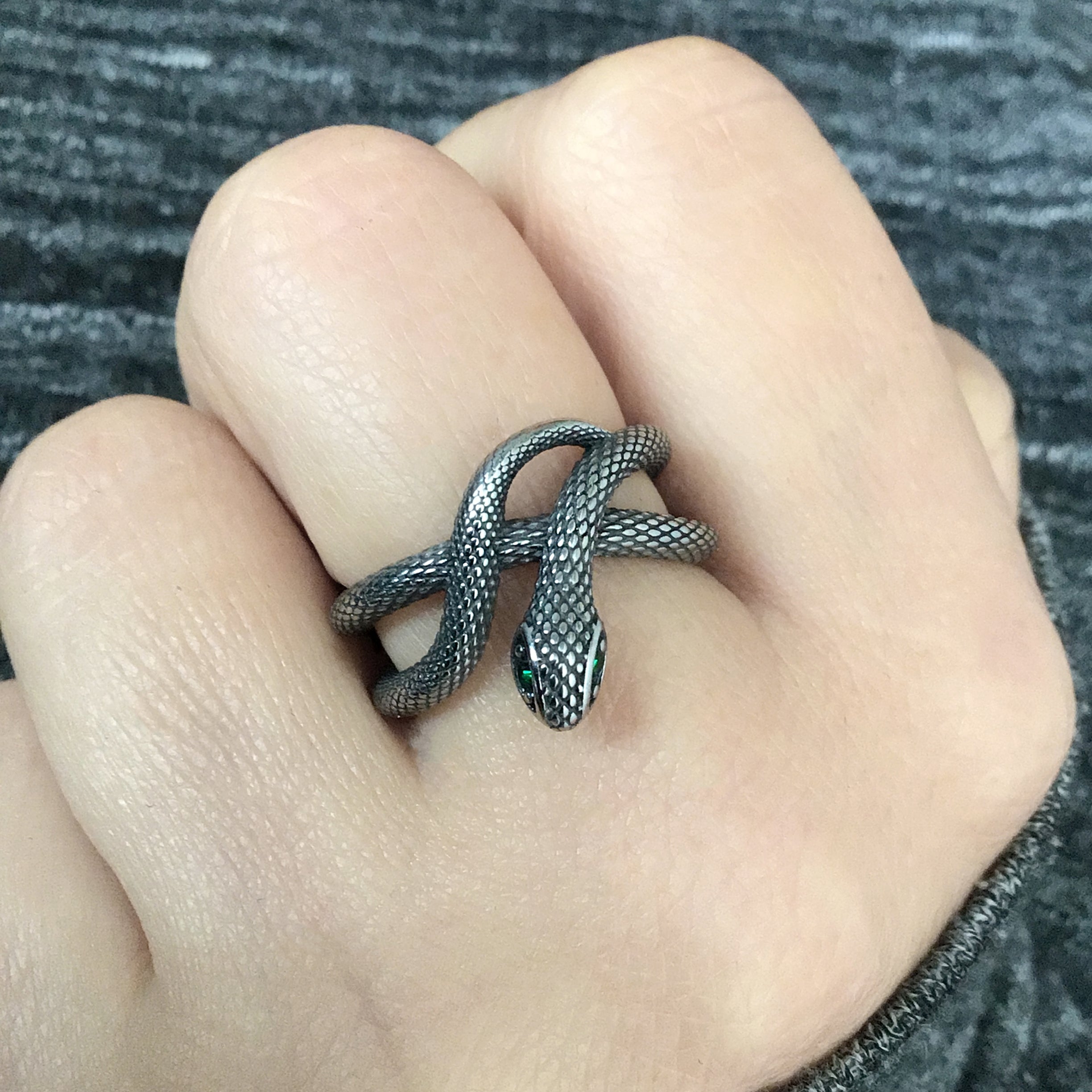 Snake ring with Emerald CZ eyes