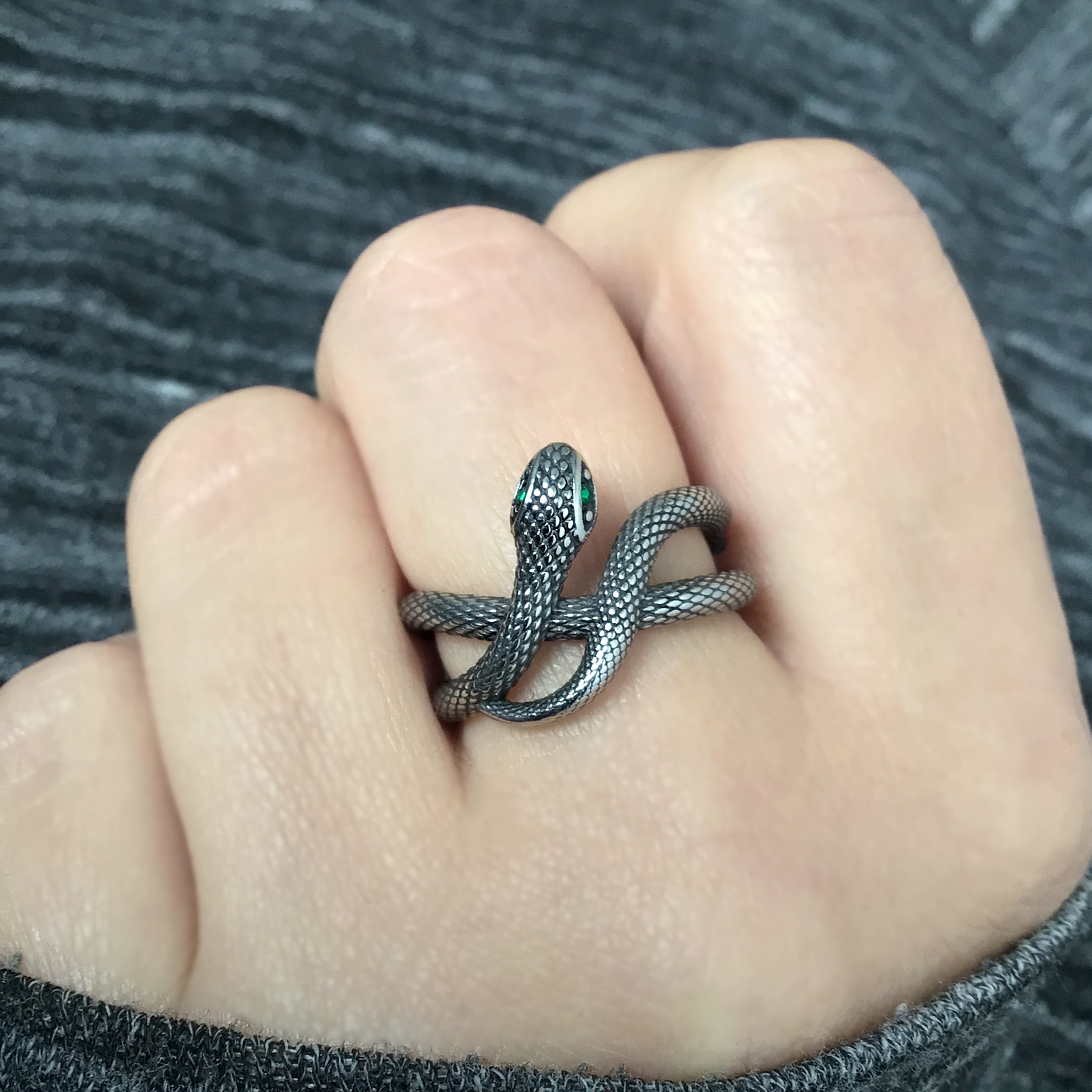 Snake ring with Emerald CZ eyes