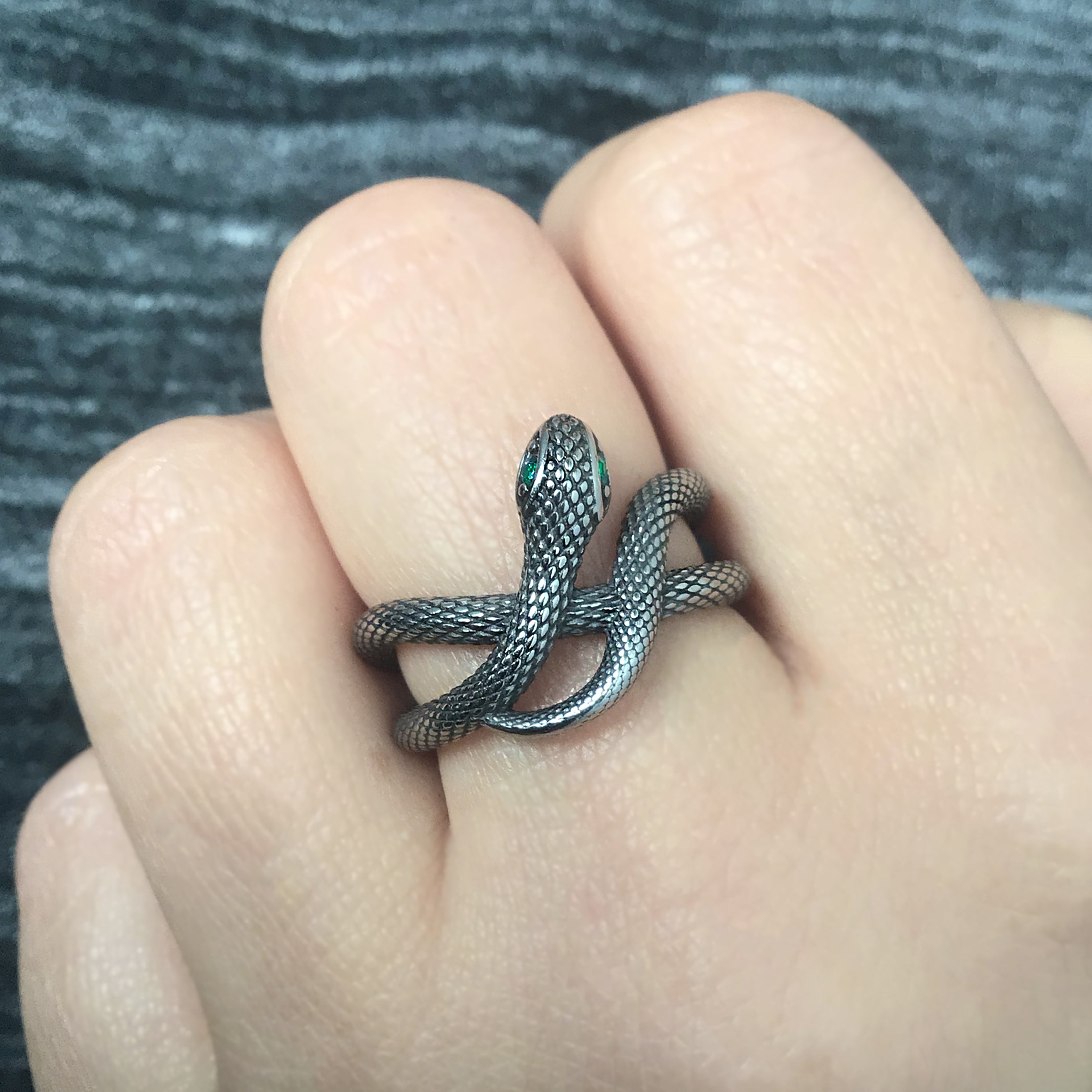 Snake ring with Emerald CZ eyes