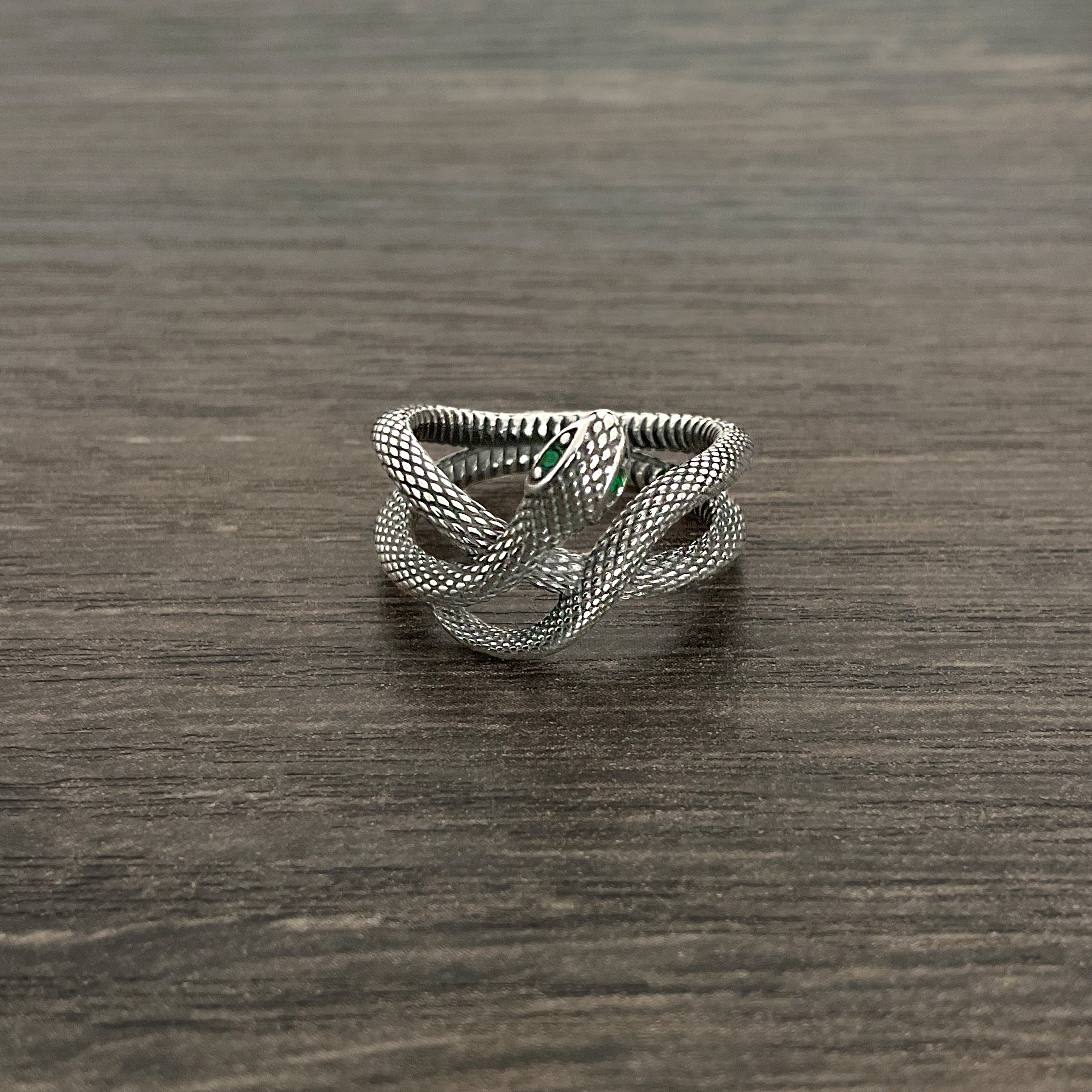 Snake ring with Emerald CZ eyes