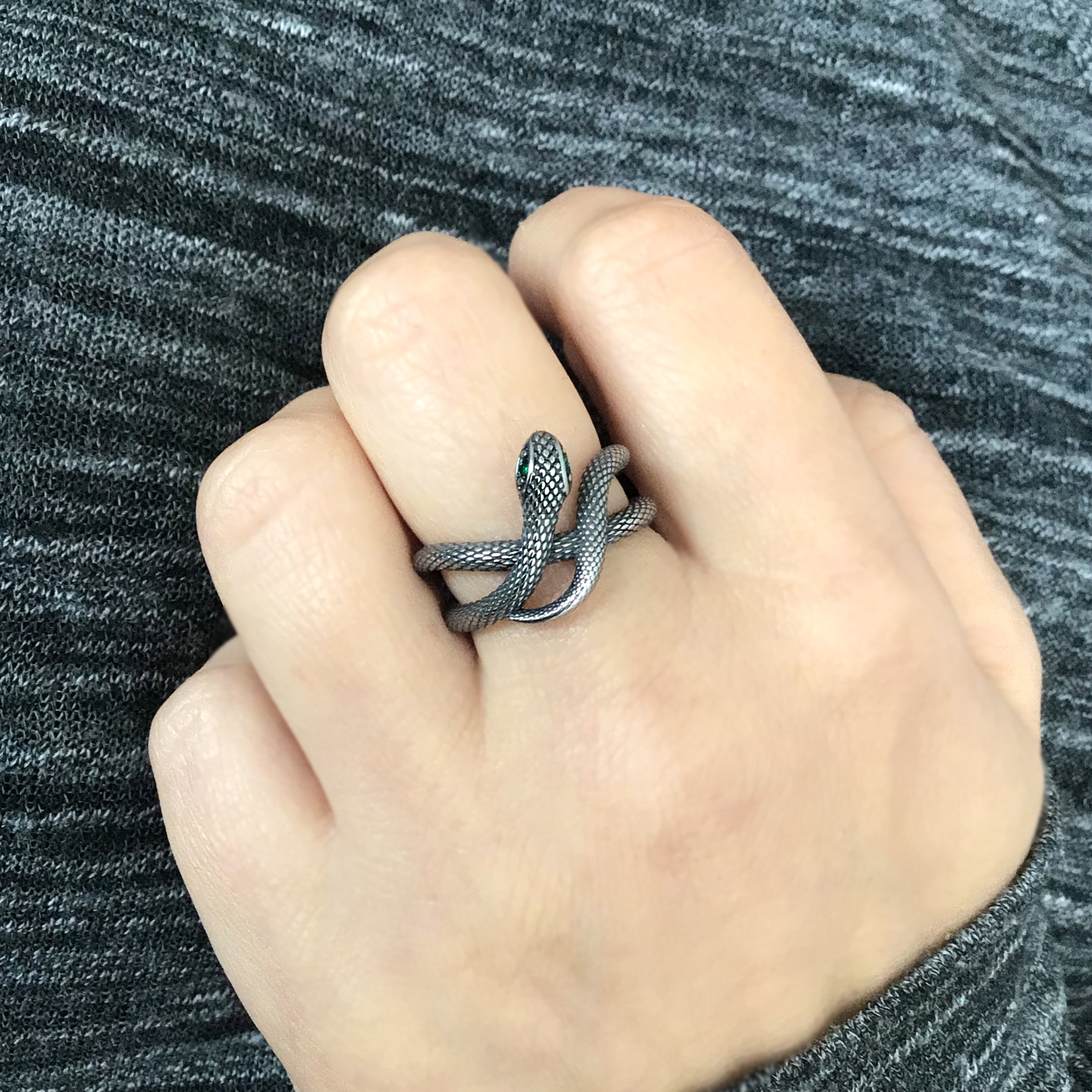 Snake ring with Emerald CZ eyes