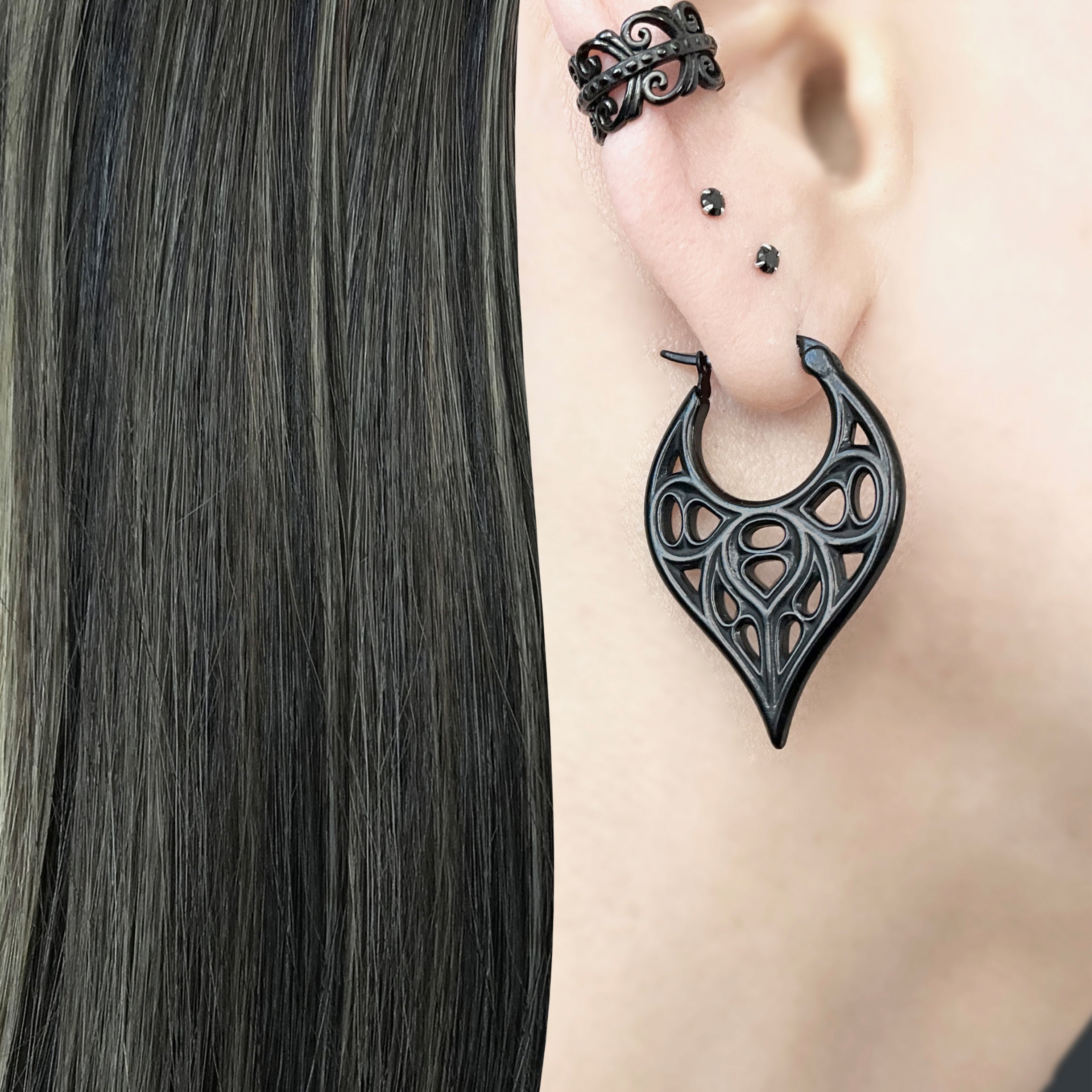 Gothic hoop earrings in Black