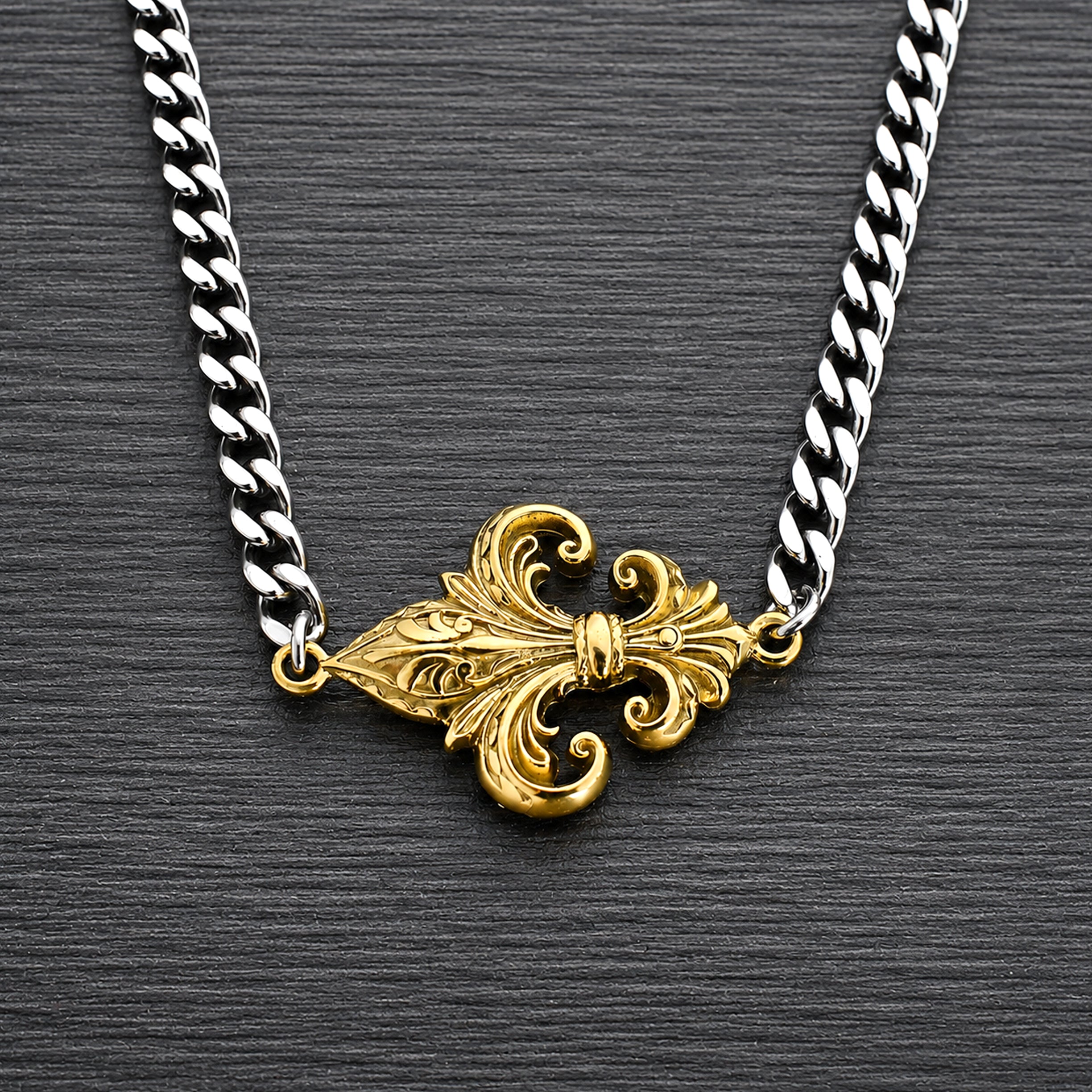 Fleur-de-lis two tonal necklace