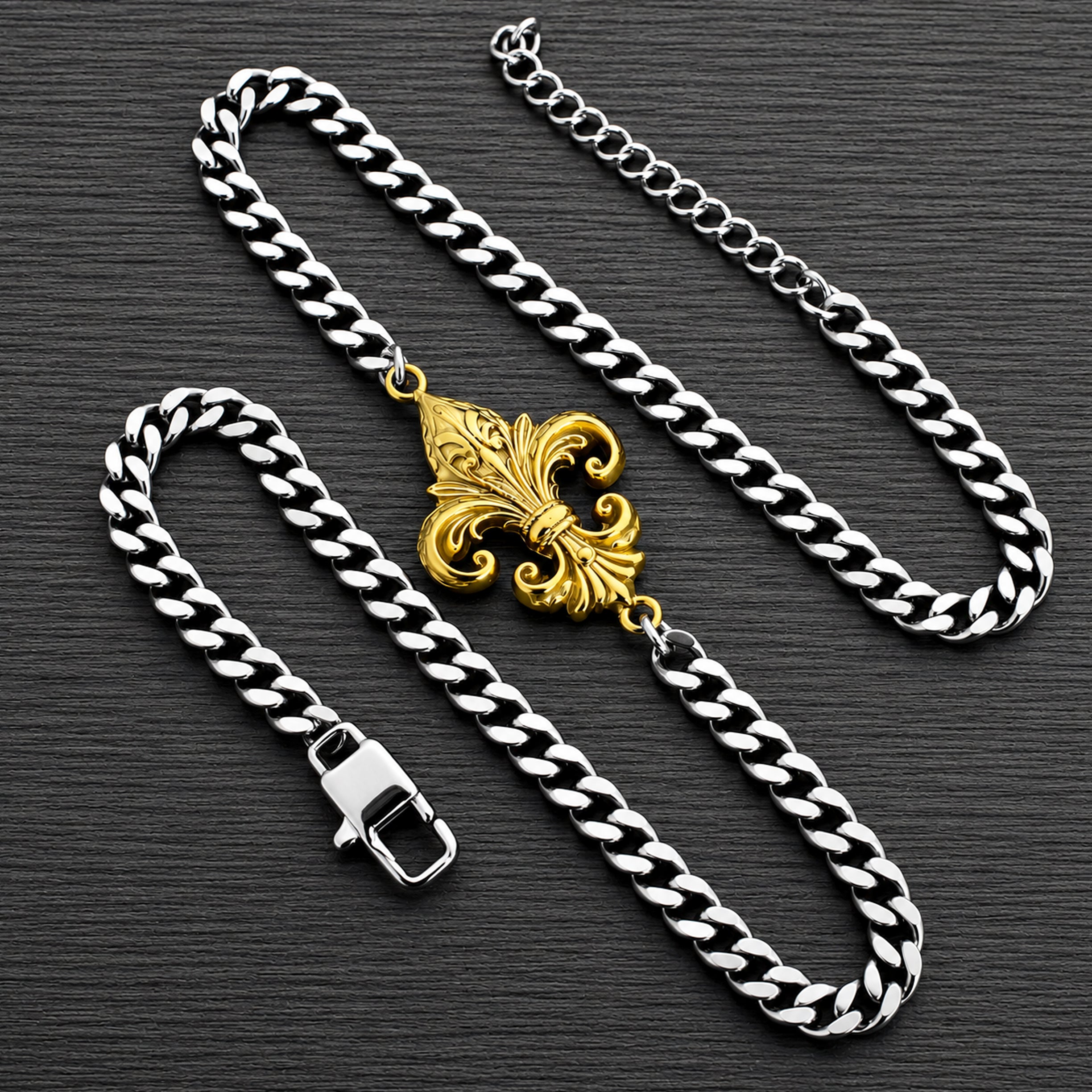 Fleur-de-lis two tonal necklace