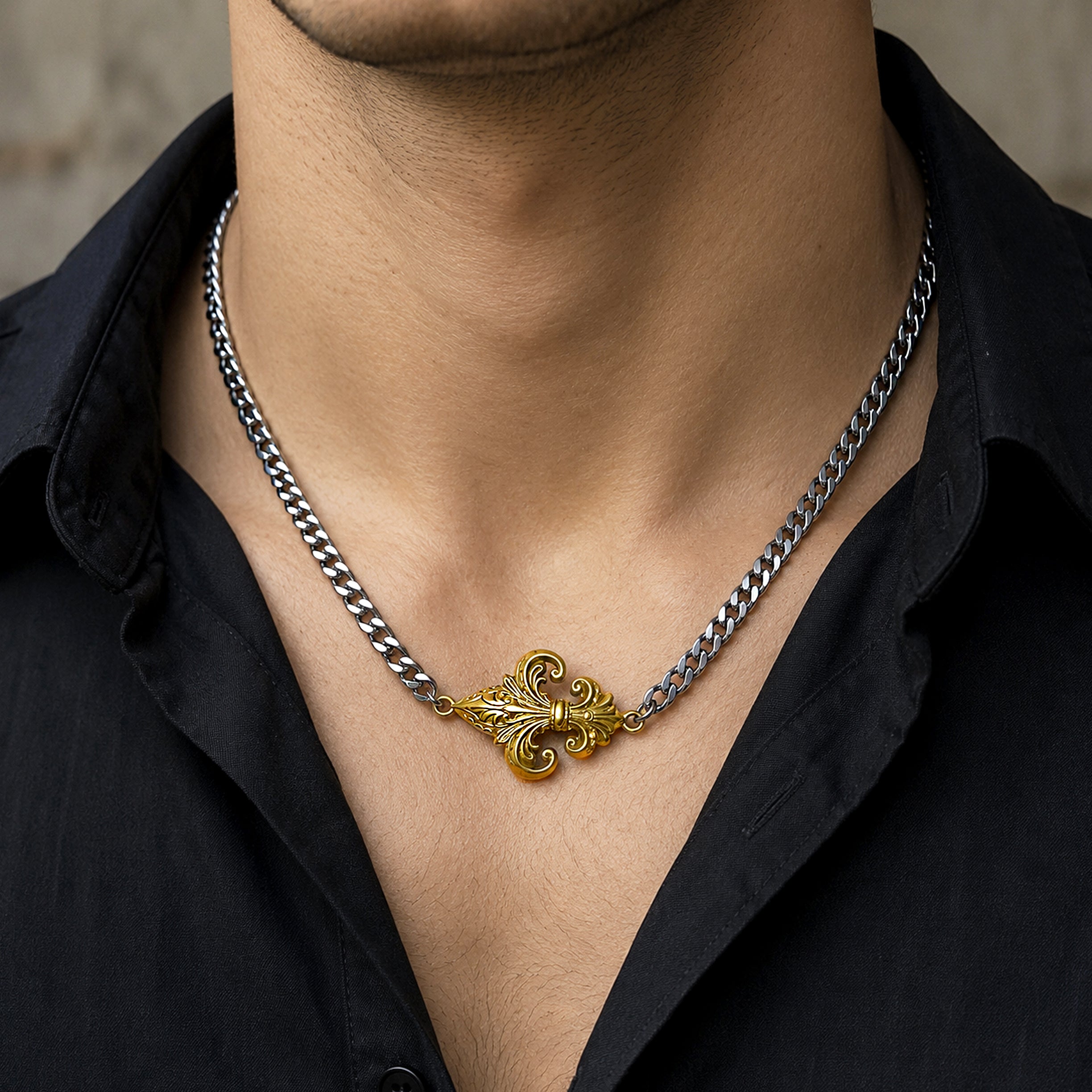 Fleur-de-lis two tonal necklace