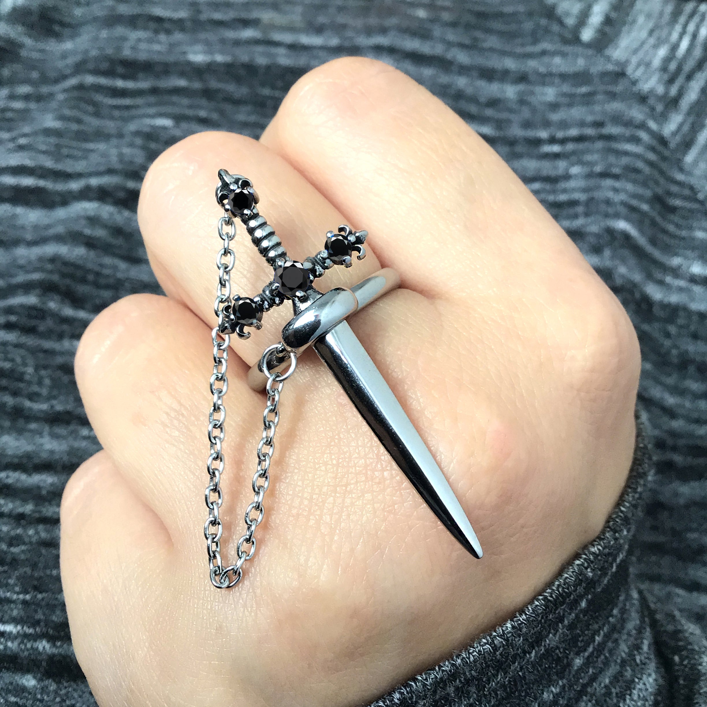 Fleur Sword ring Black  CZ