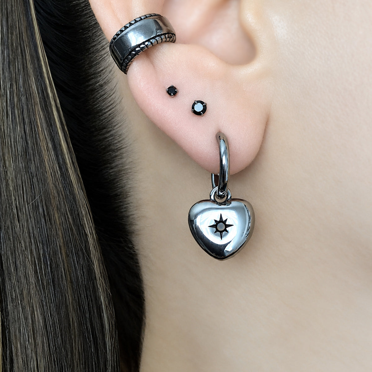 Heart hoop earrings with CZ stones
