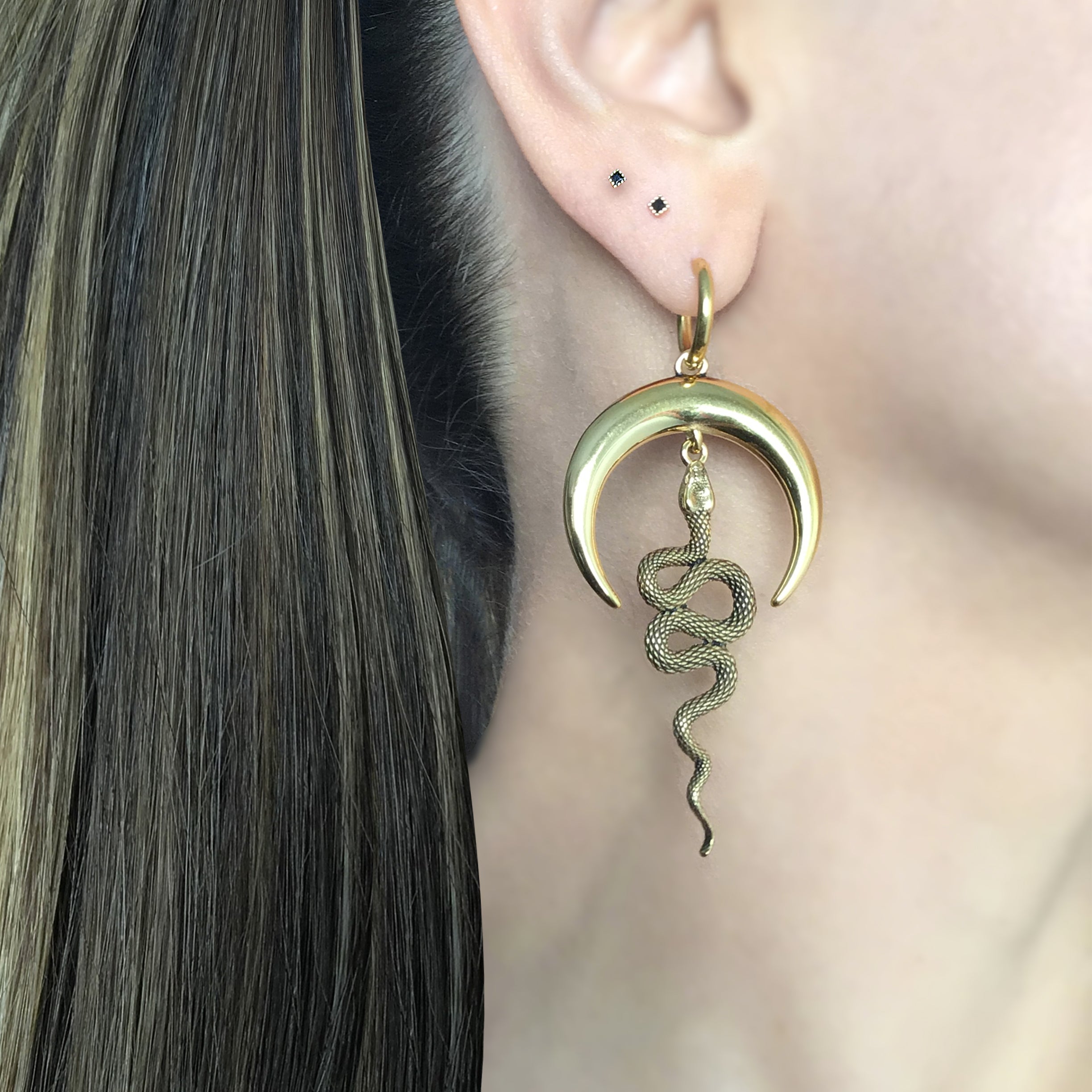 Moon and Snake hoop earrings in Black