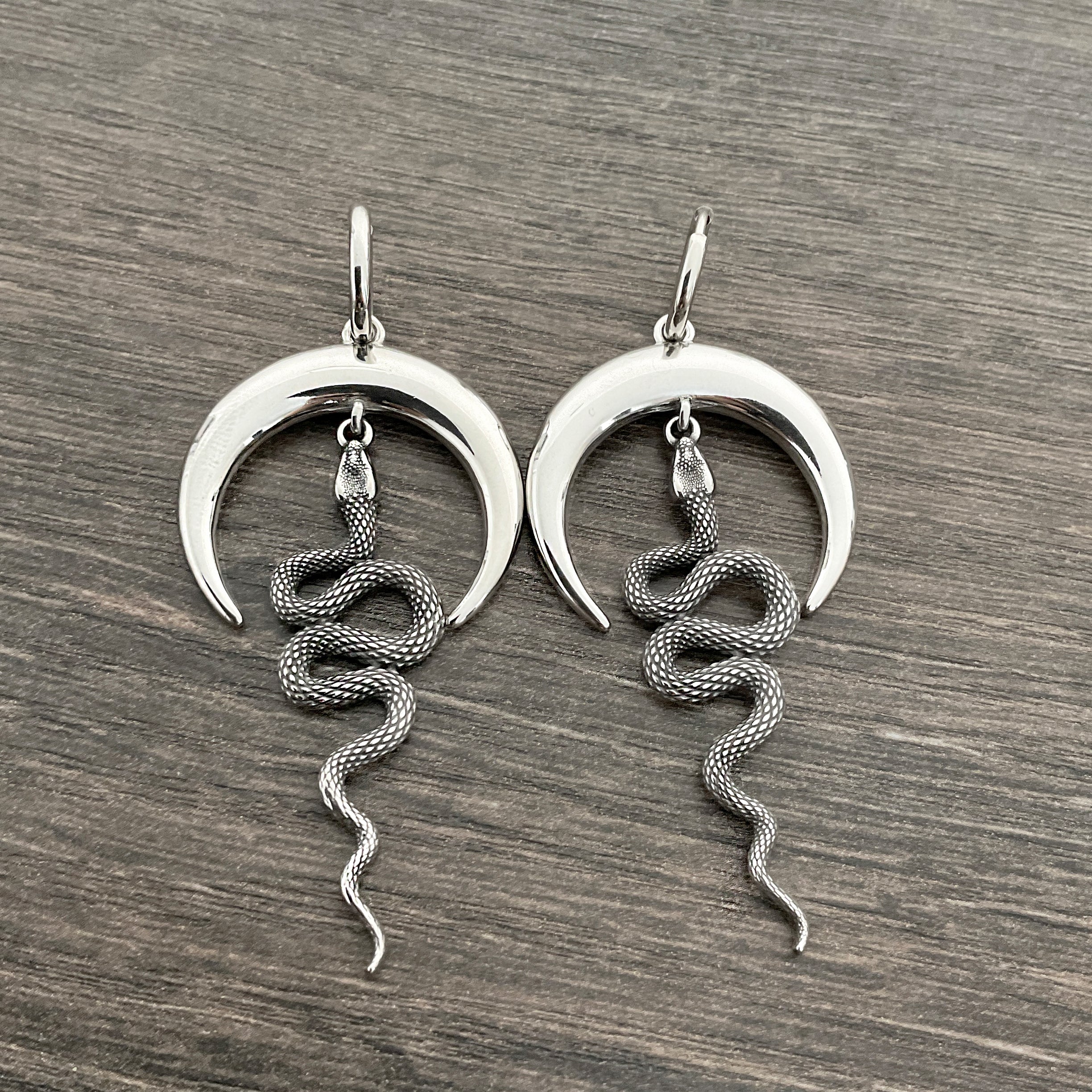 Moon and Snake hoop earrings in Black