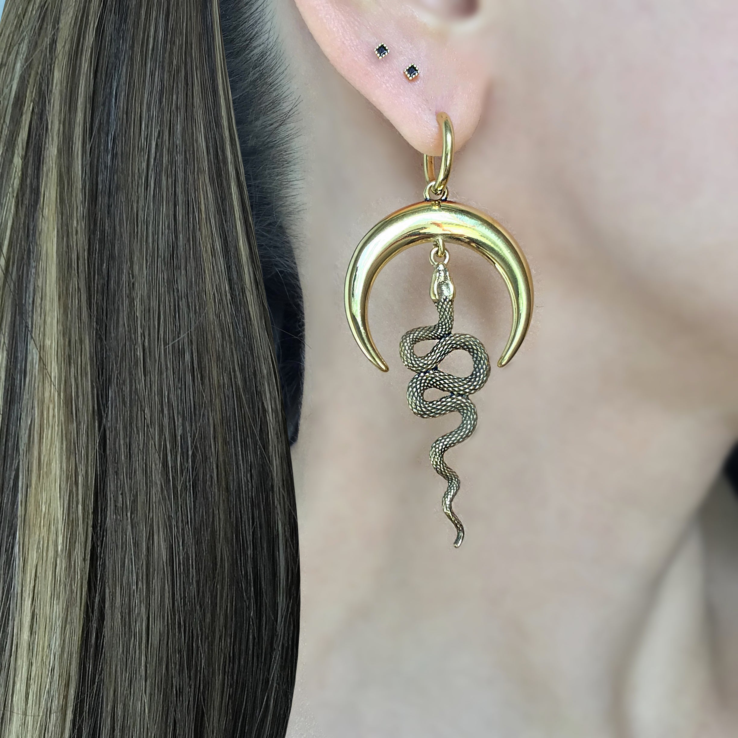 Moon and Snake hoop earrings in Black