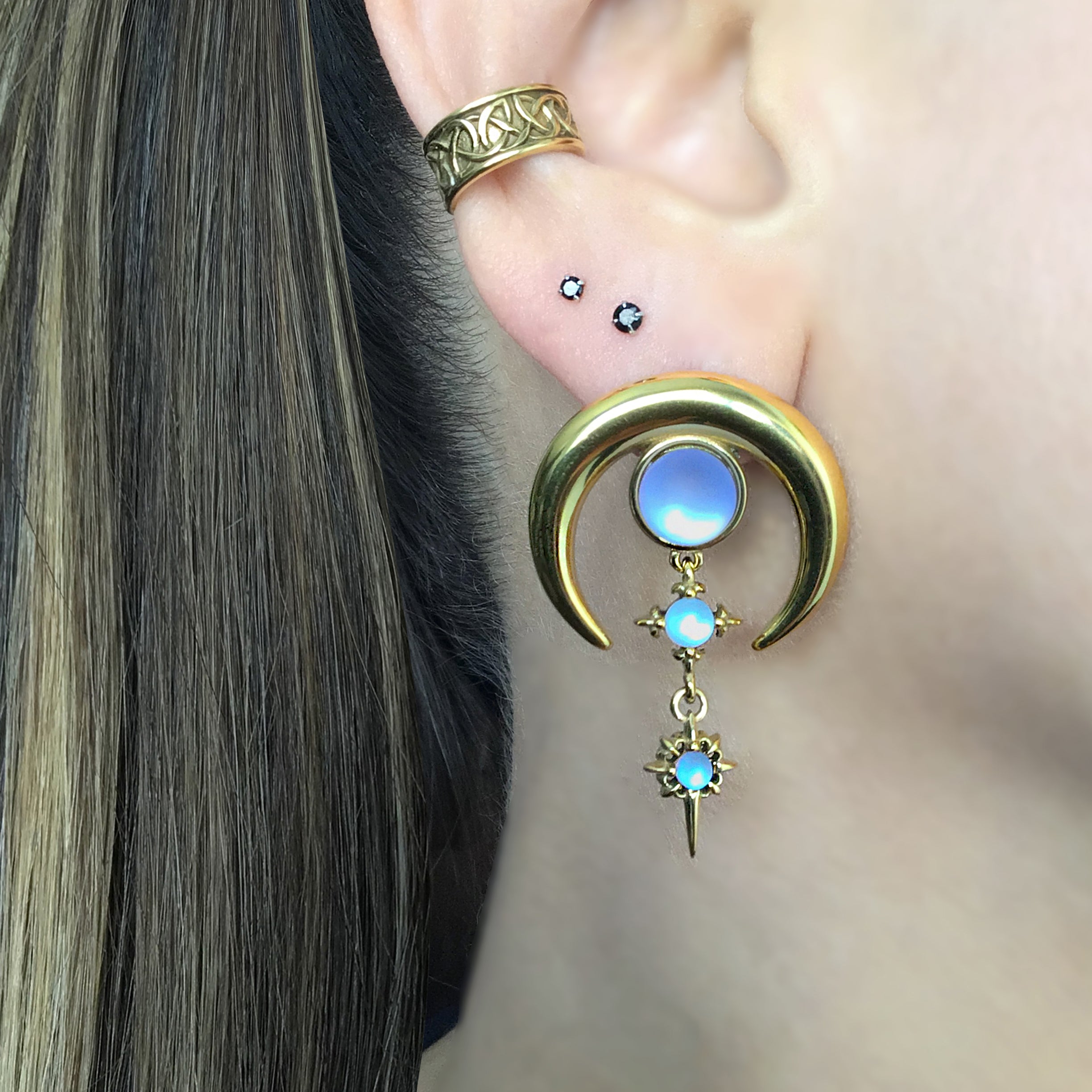 Blue Moon with Stars  earrings in Black