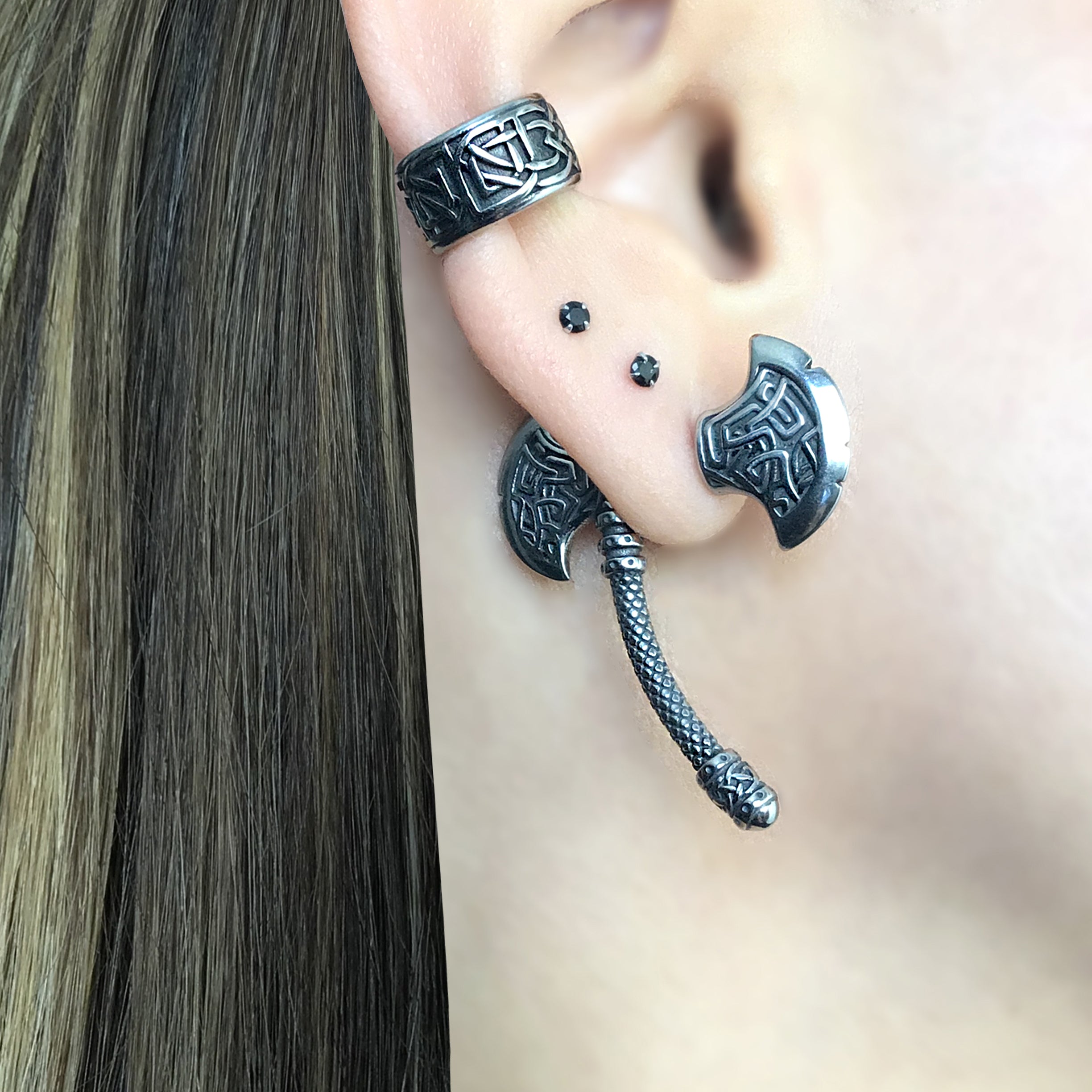 Celtic Double Axe ear jacket in Silver