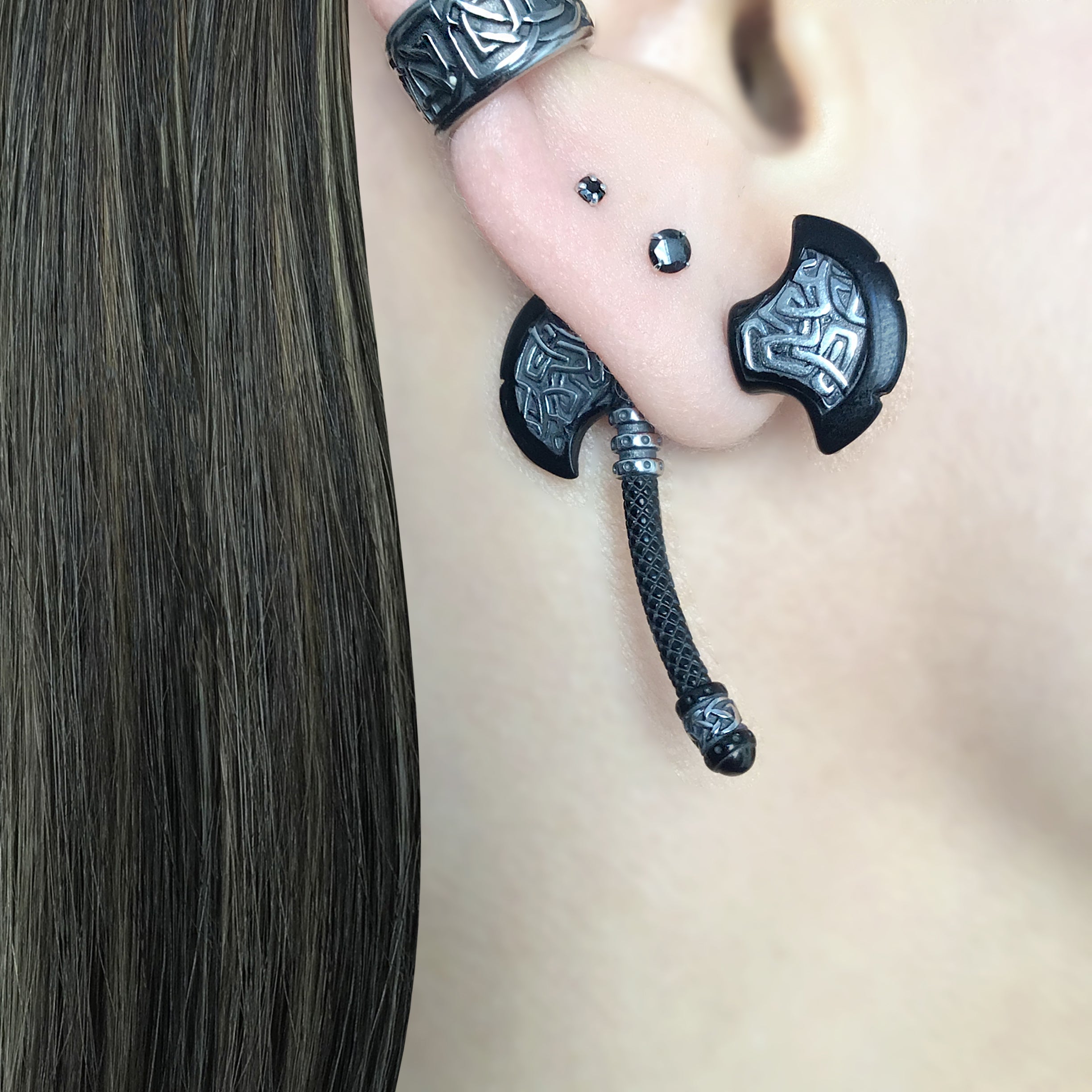 Celtic Double Axe ear jacket in Silver