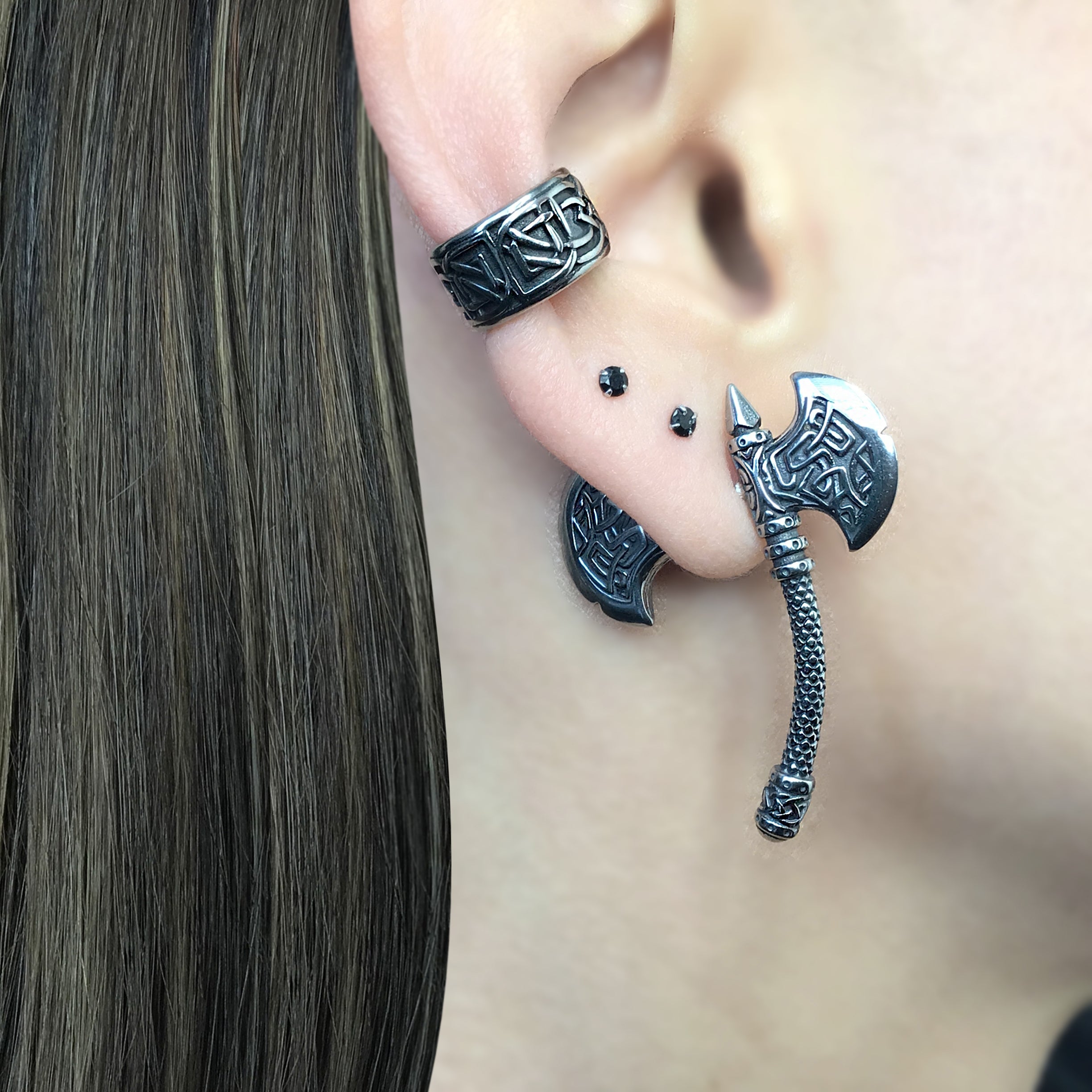 Celtic Double Axe ear jacket in Silver