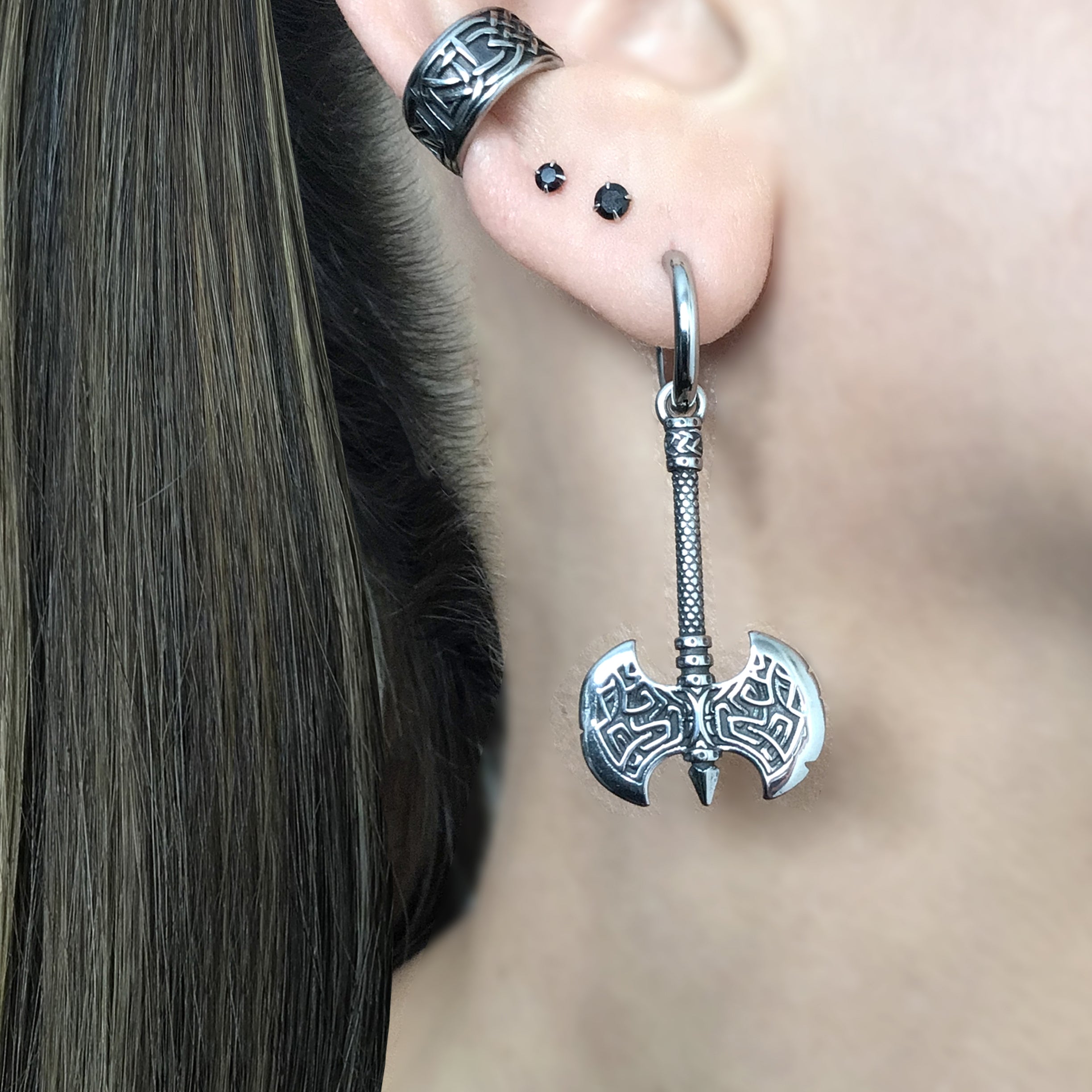 Celtic Double Axe hoop earrings in Silver