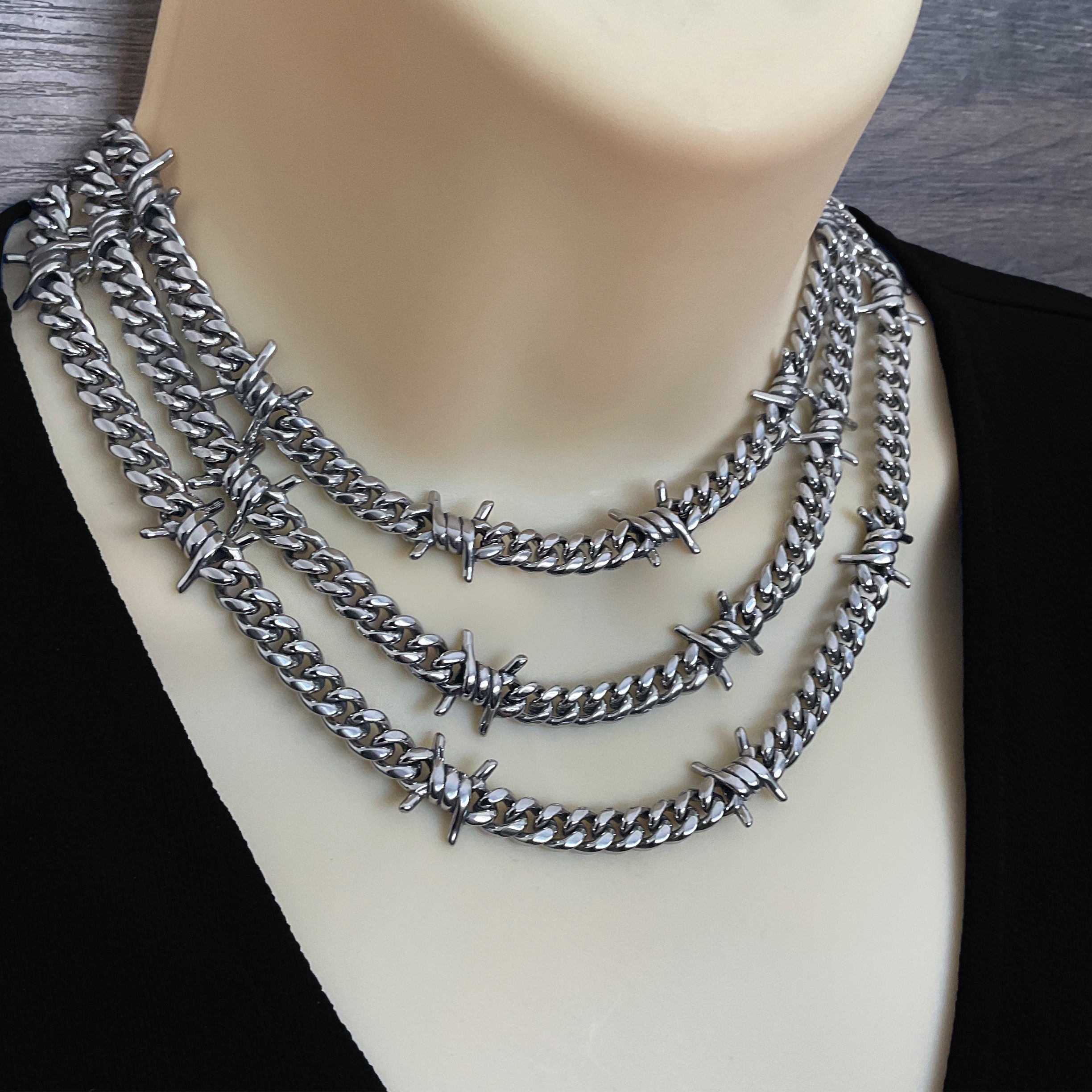 Barbed wire 7 mm Cuban necklace