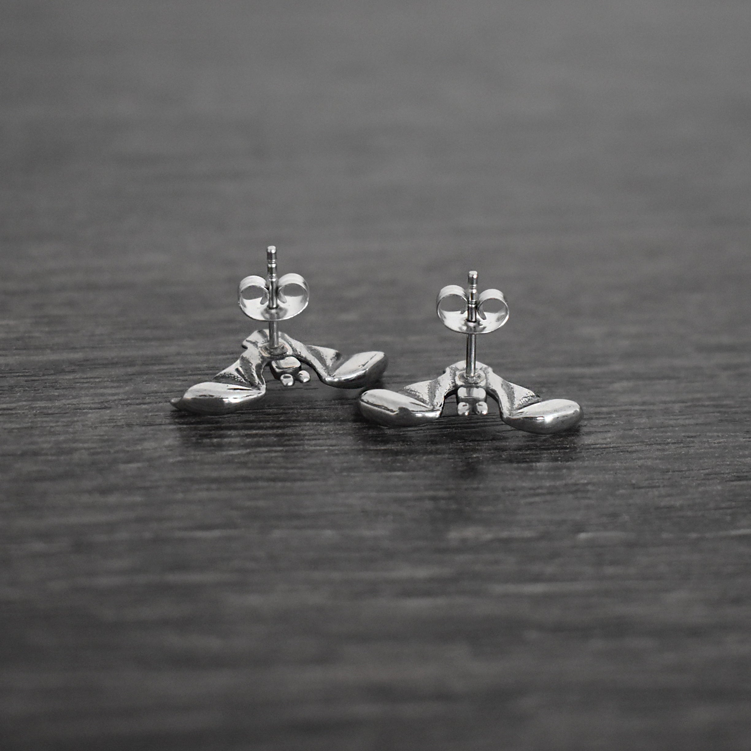 Gothic Bat Stud Earrings with Red CZ Eyes