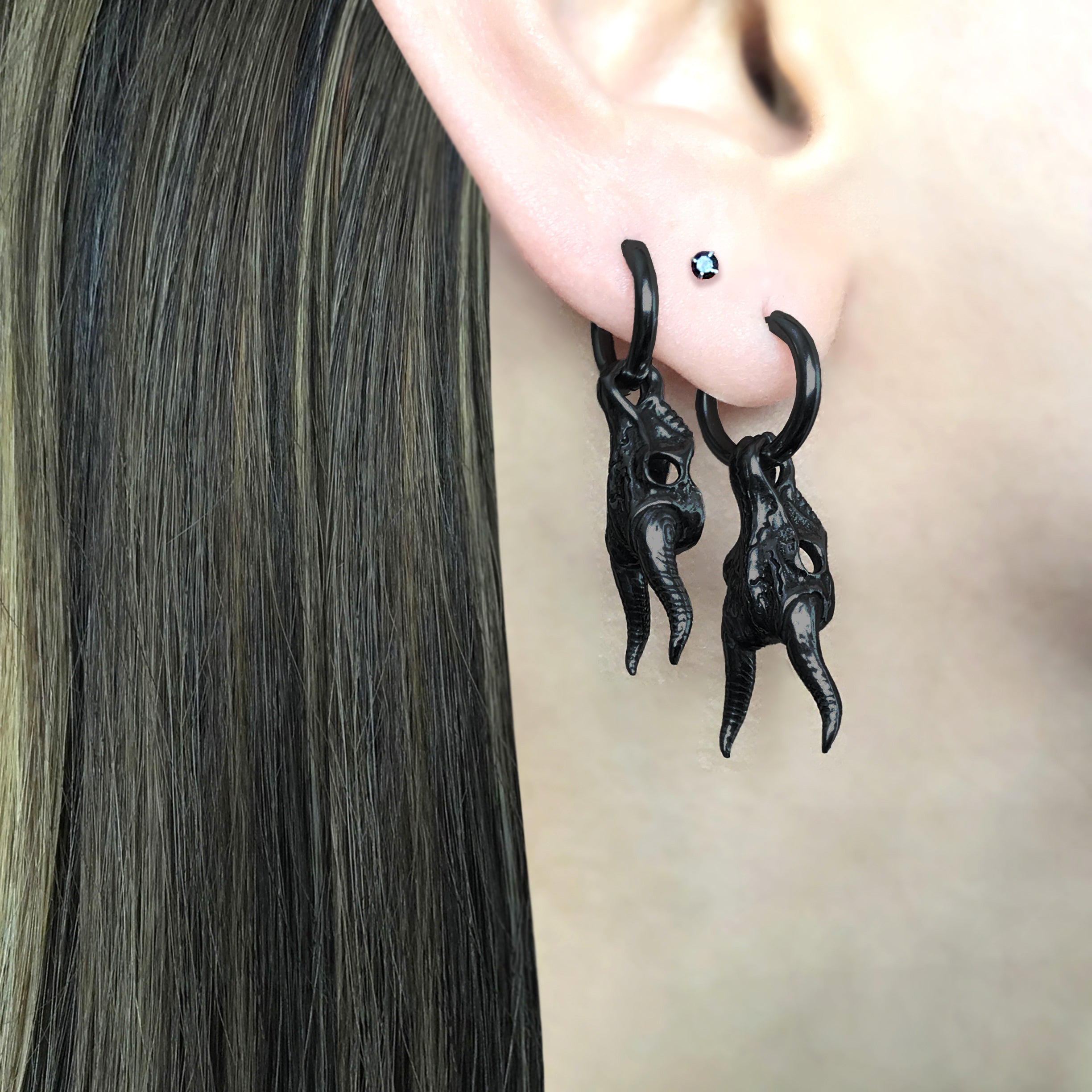 Blesbok skull hoop earrings in Black