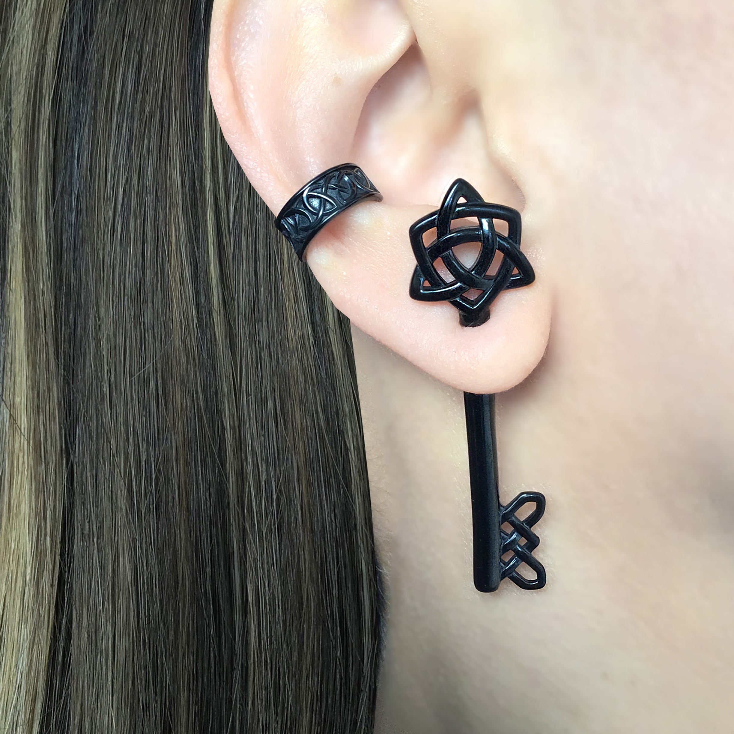 Celtic Key ear jacket in Silver