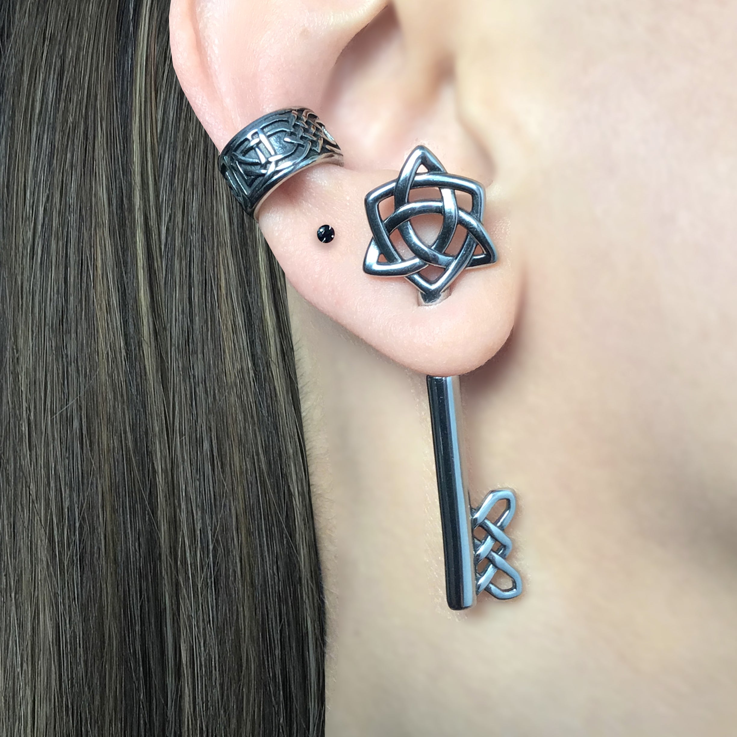 Celtic Key ear jacket in Silver