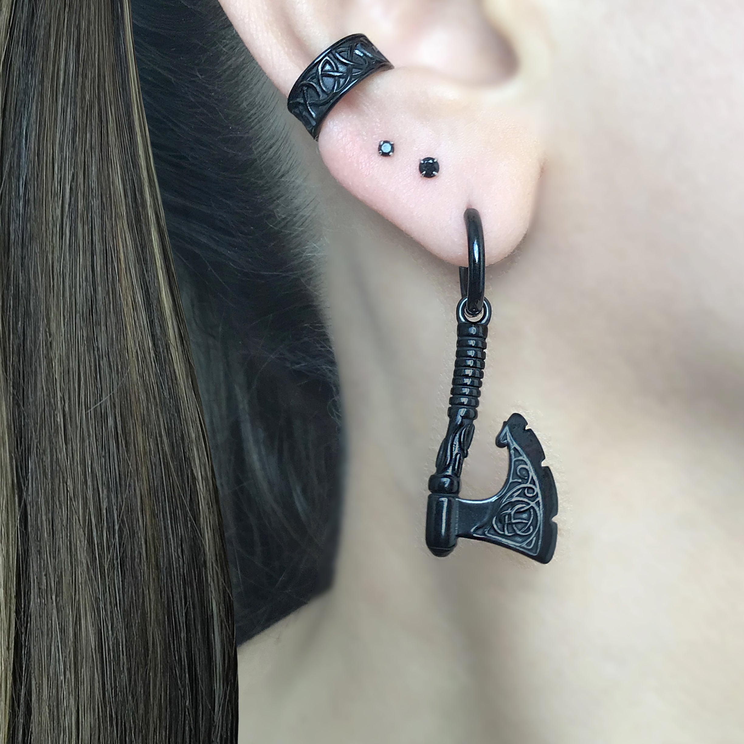 Celtic Axe hoop earrings in Black