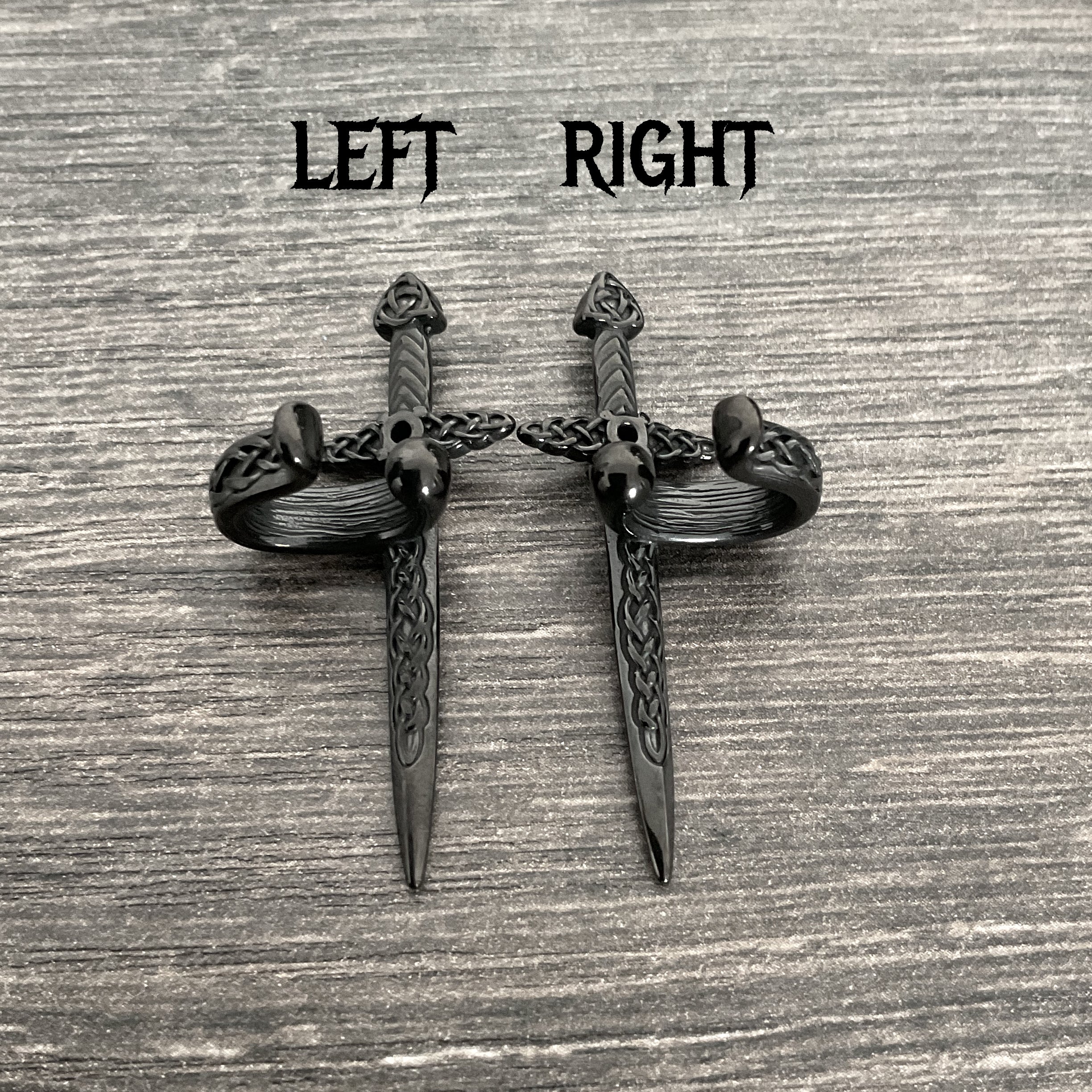 Celtic Sword ear cuff with CZ stone in Black