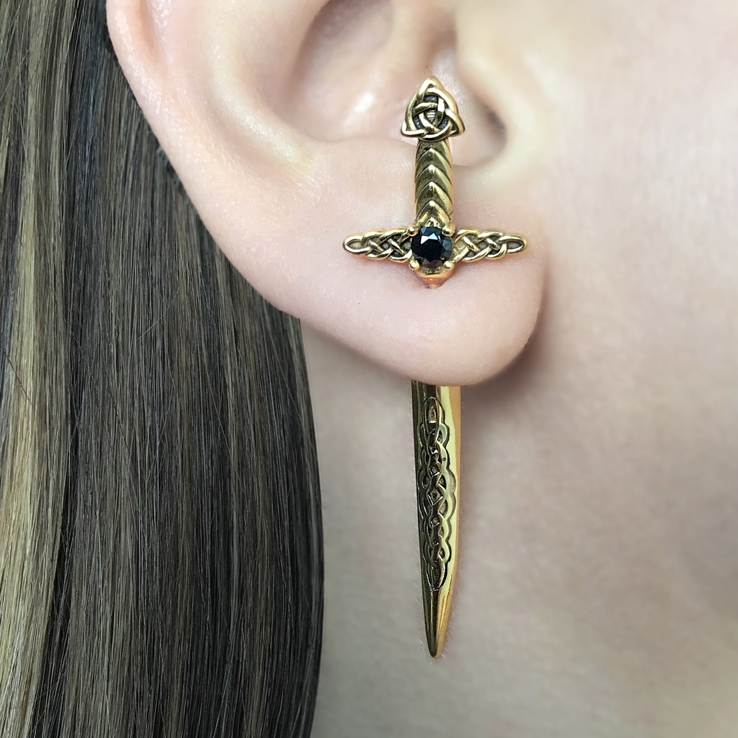 Kira Celtic Sword ear jacket with CZ in Silver