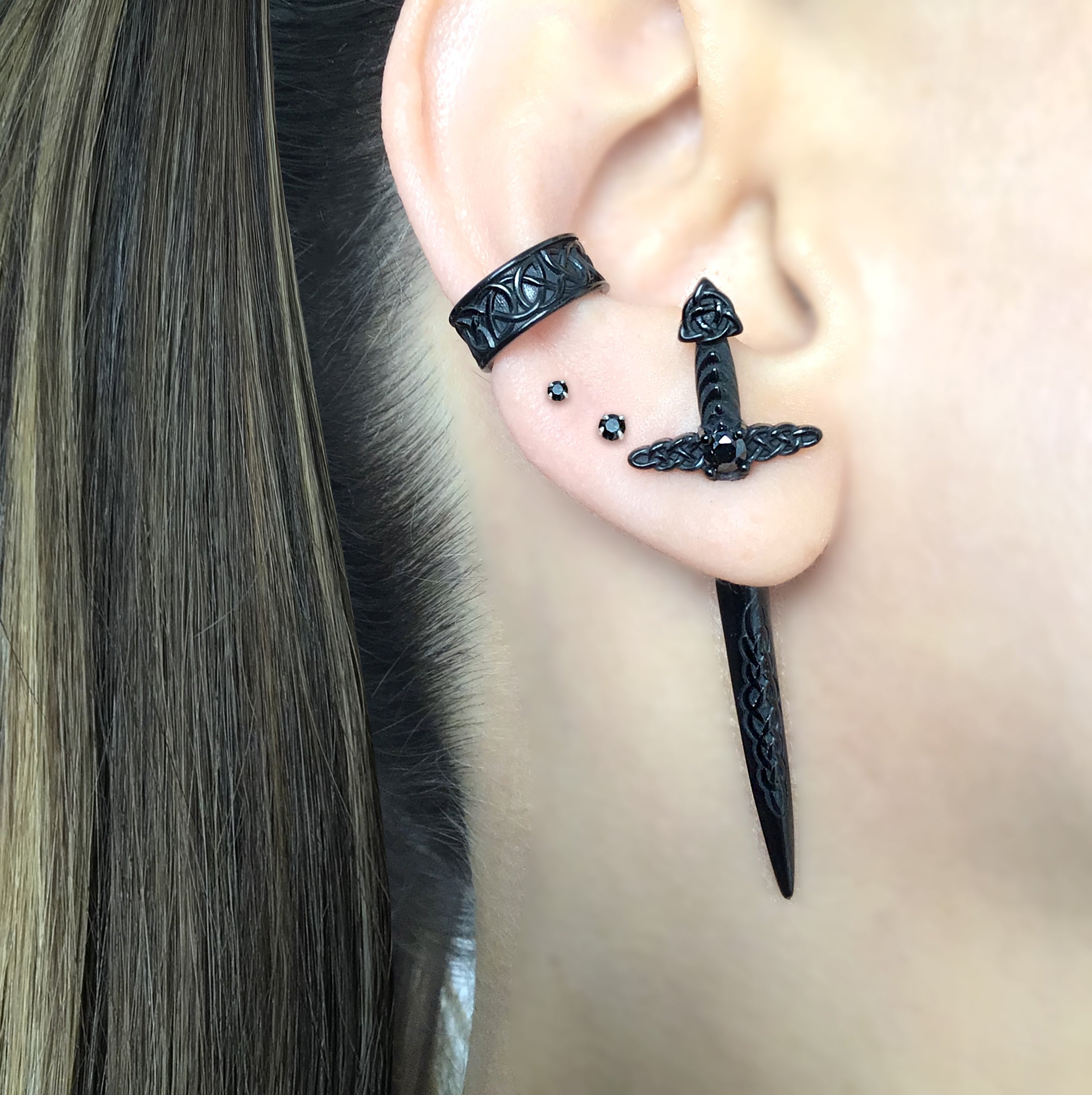 Kira Celtic Sword ear jacket with CZ in Silver