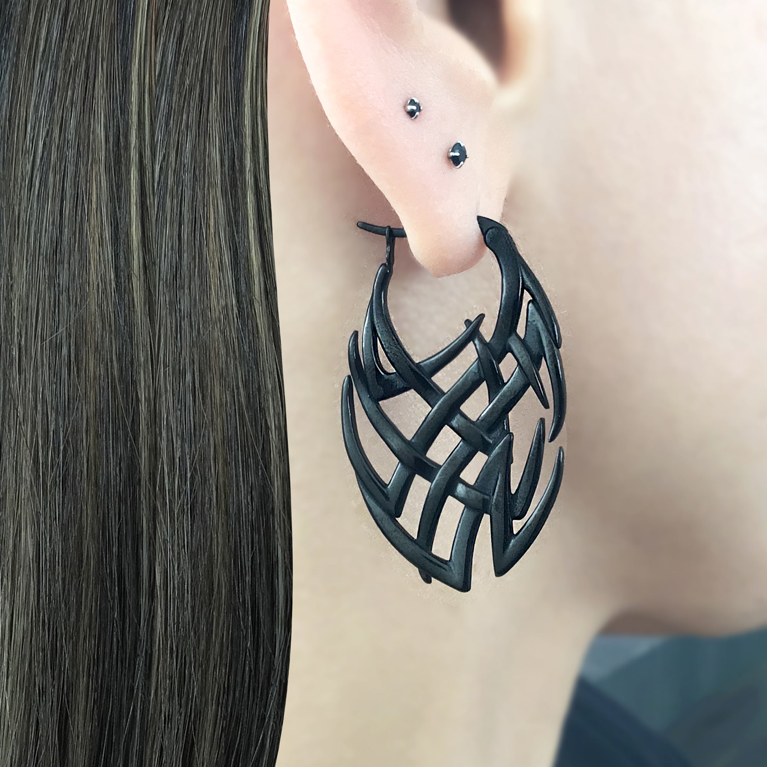 Abstract cyber hoop earrings in Silver