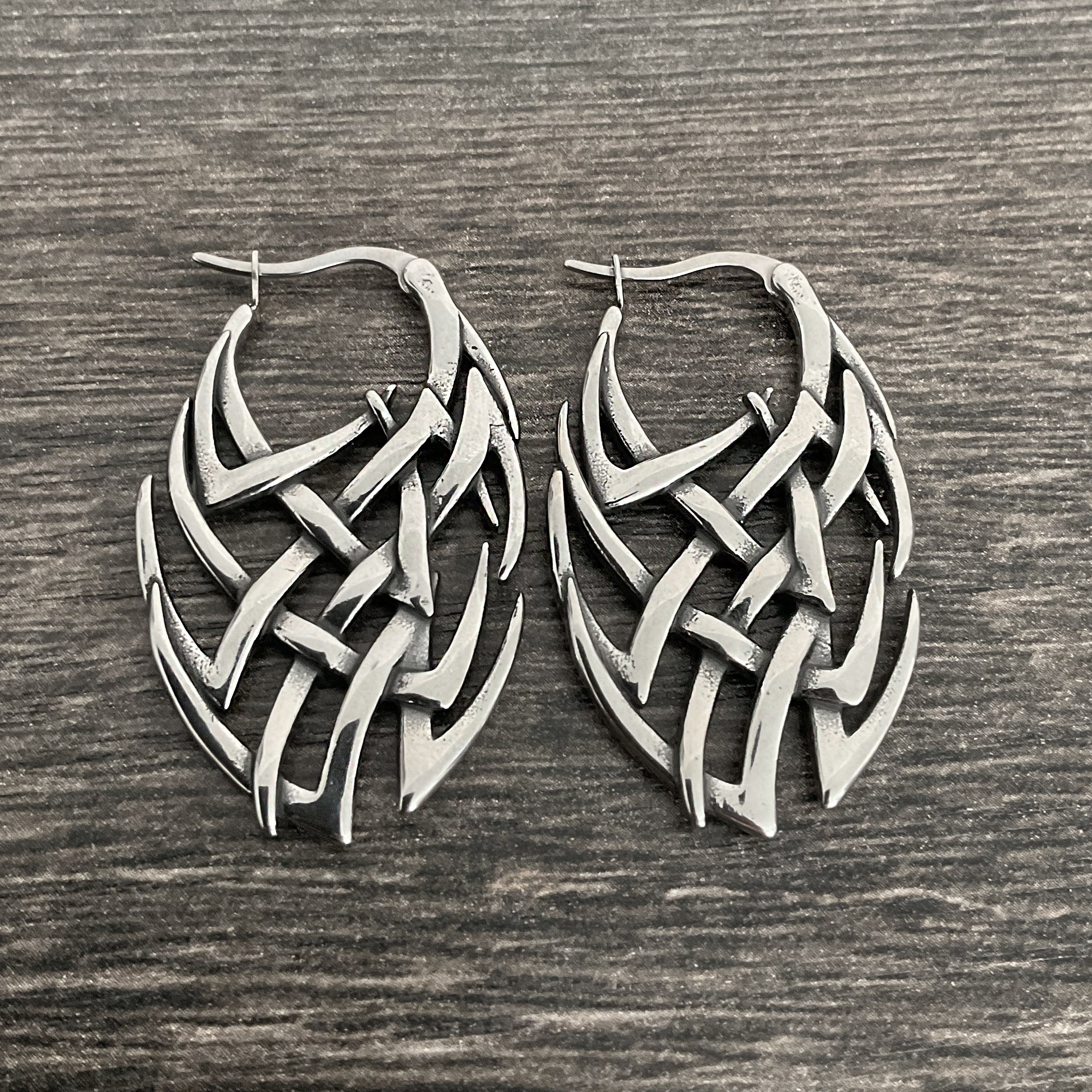 Abstract cyber hoop earrings in Silver