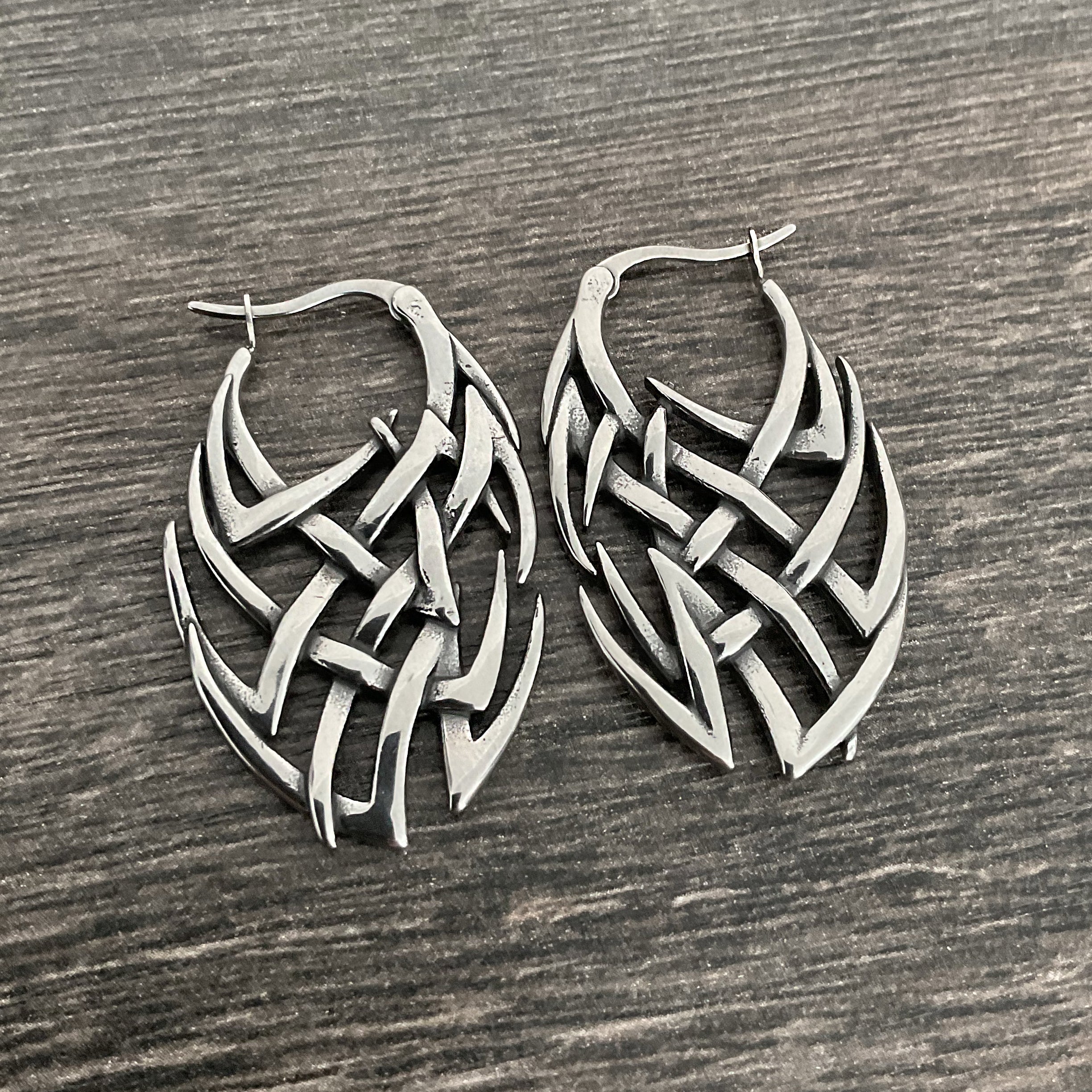 Abstract cyber hoop earrings in Silver